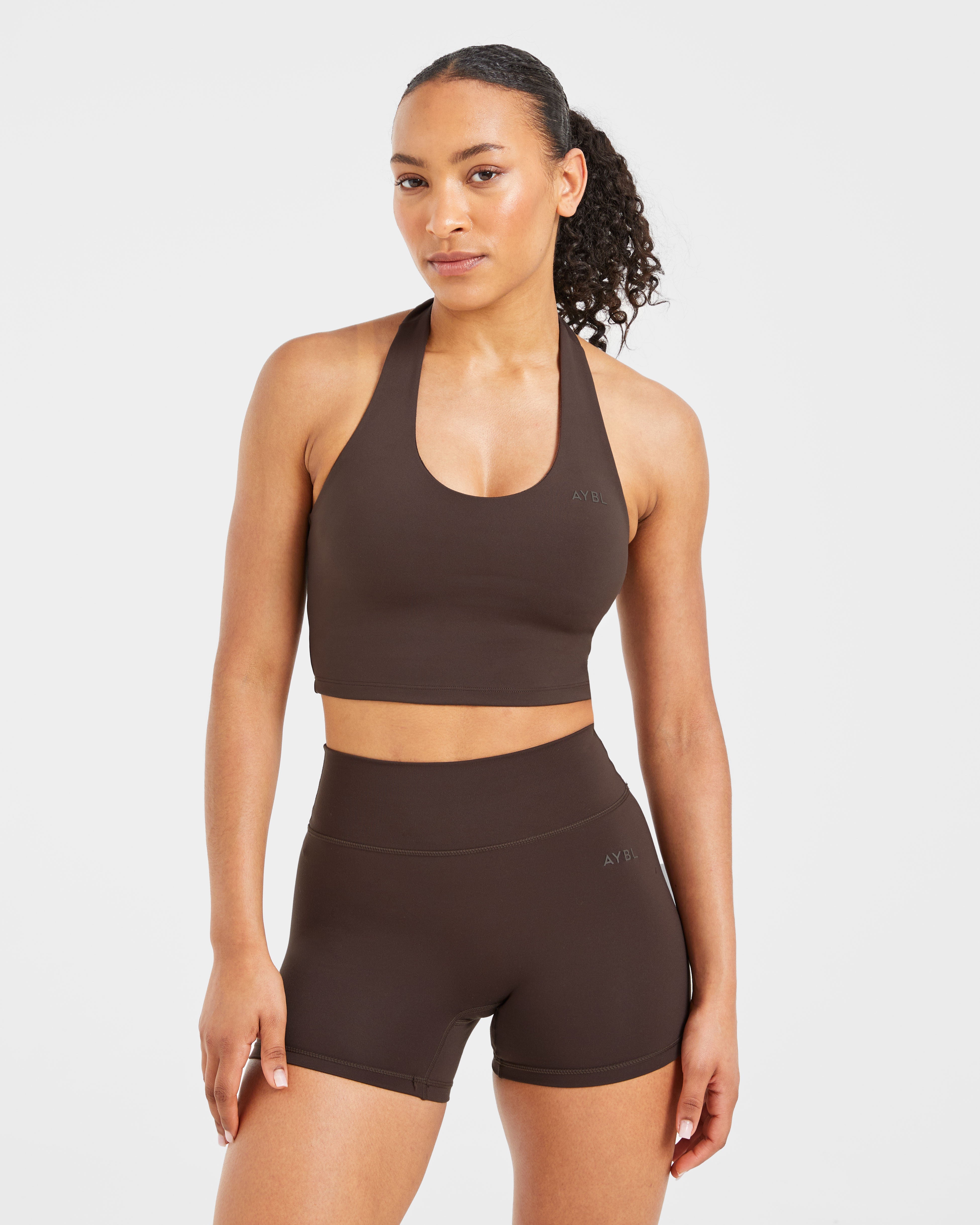 Staple Halterneck Crop Top - Coffee Braun