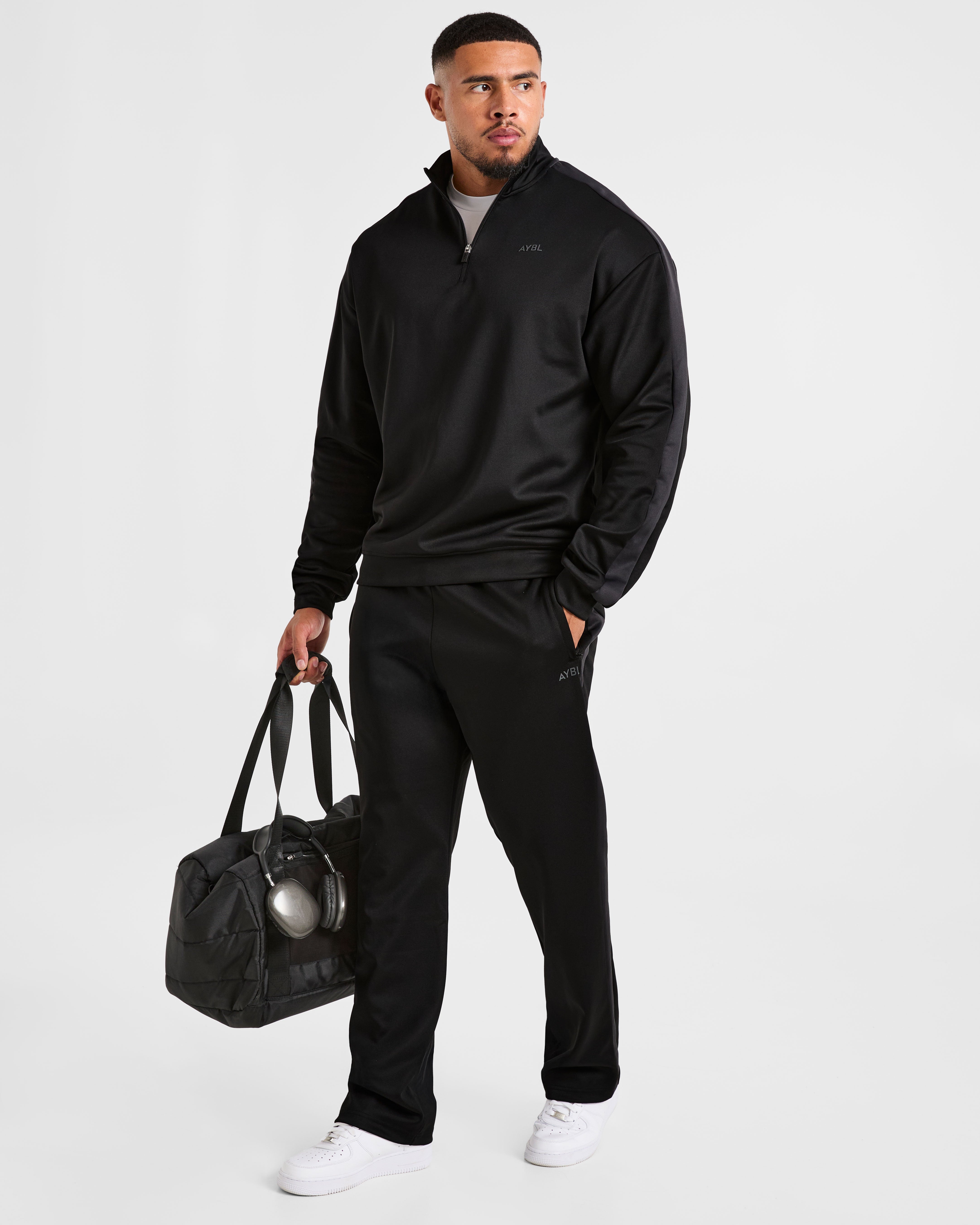 Classic Track 1/4 Zip Pullover - Schwarz/Charcoal