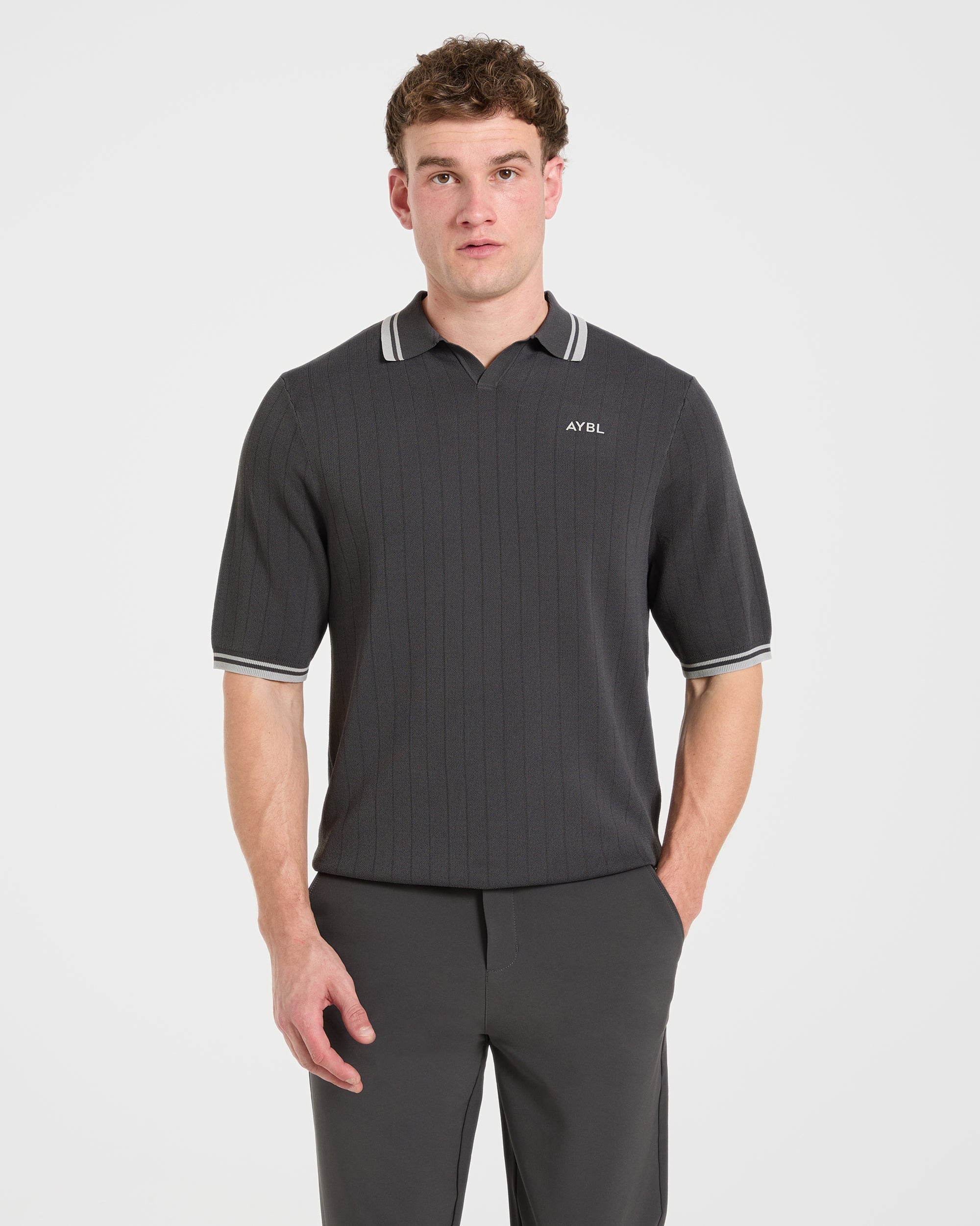 Classic Knitted Polo - Charcoal