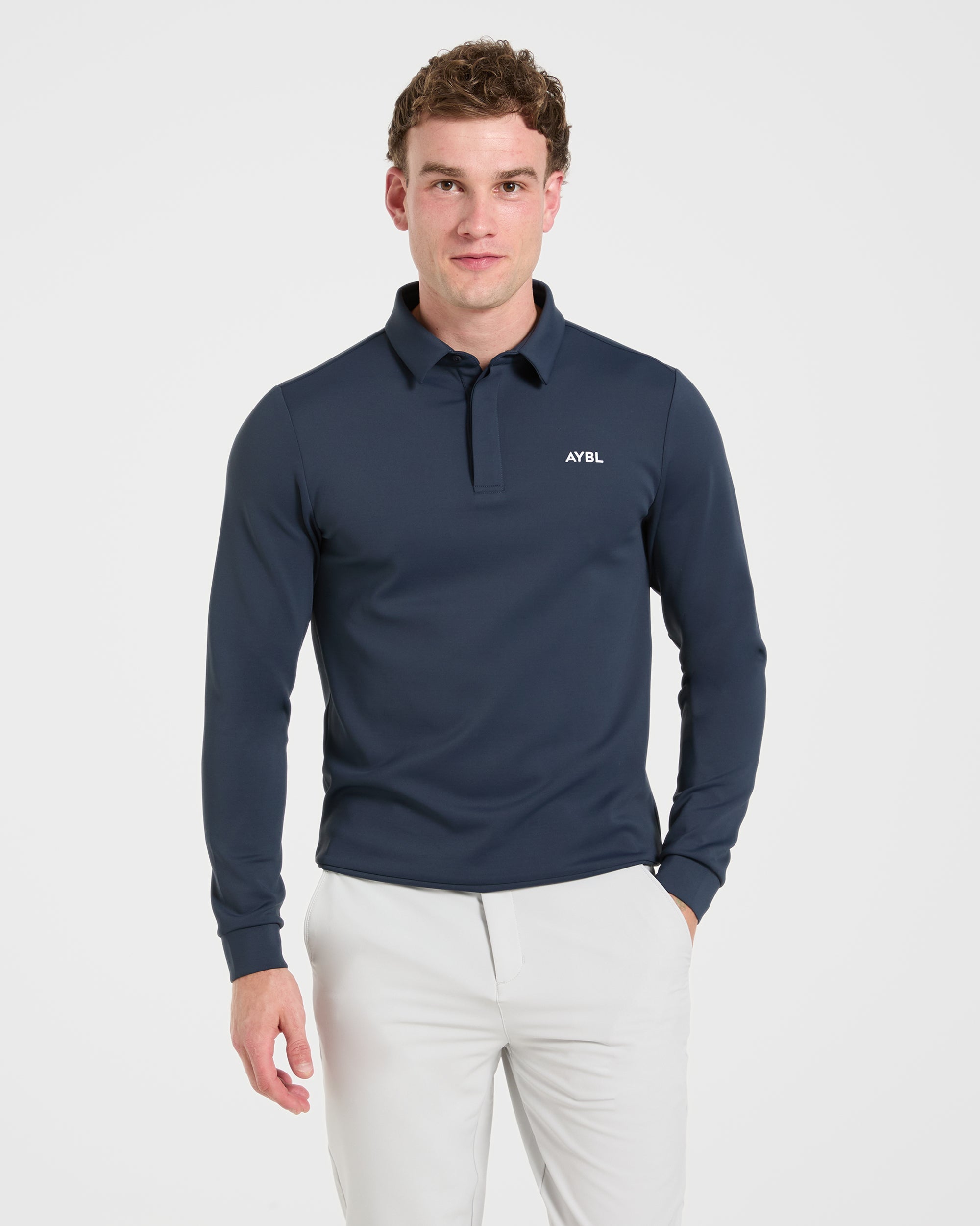 Precision Longsleeve Collared Pullover - Navy Blue