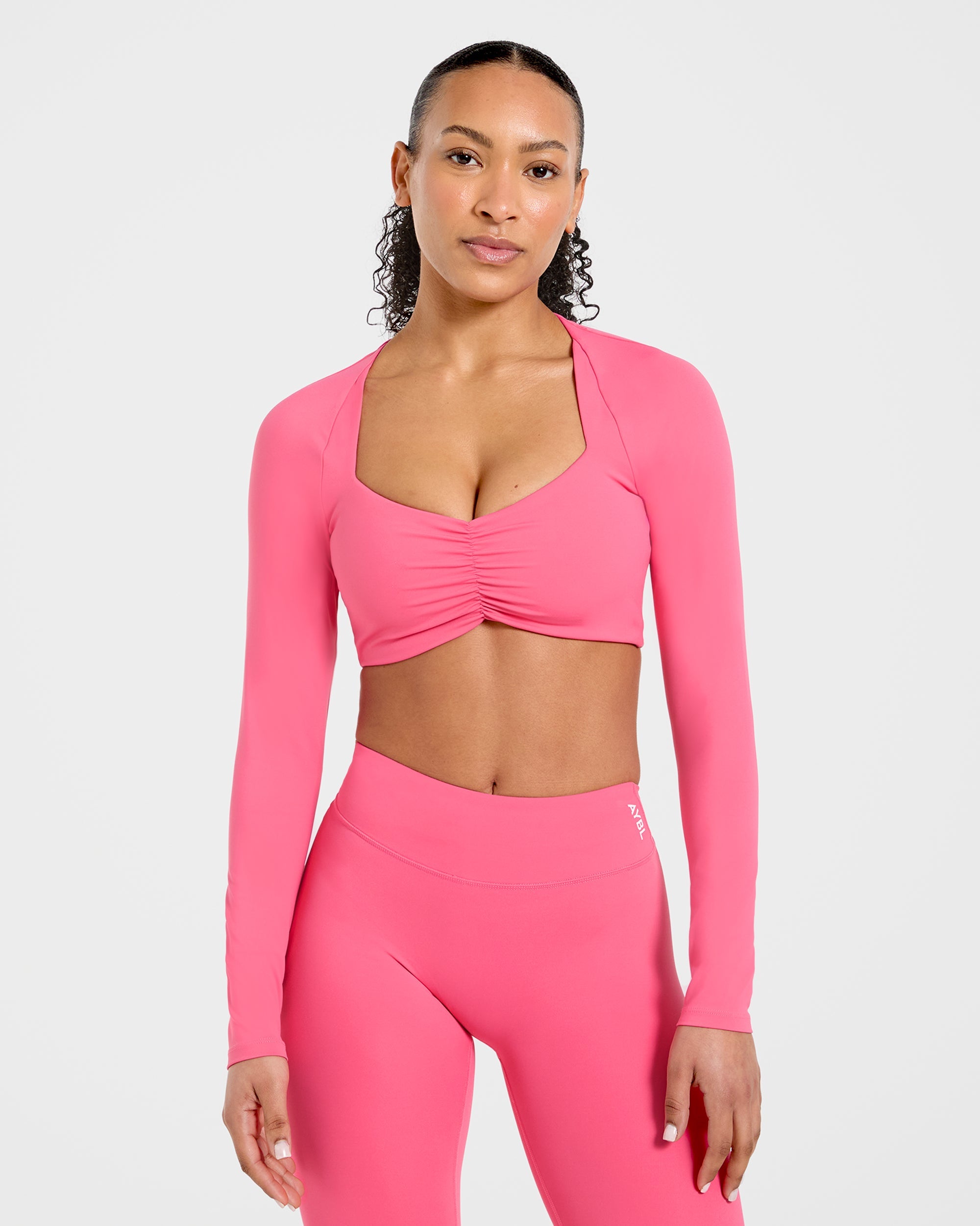 Physique Long Sleeve Crop Top - Roseberry Rosa
