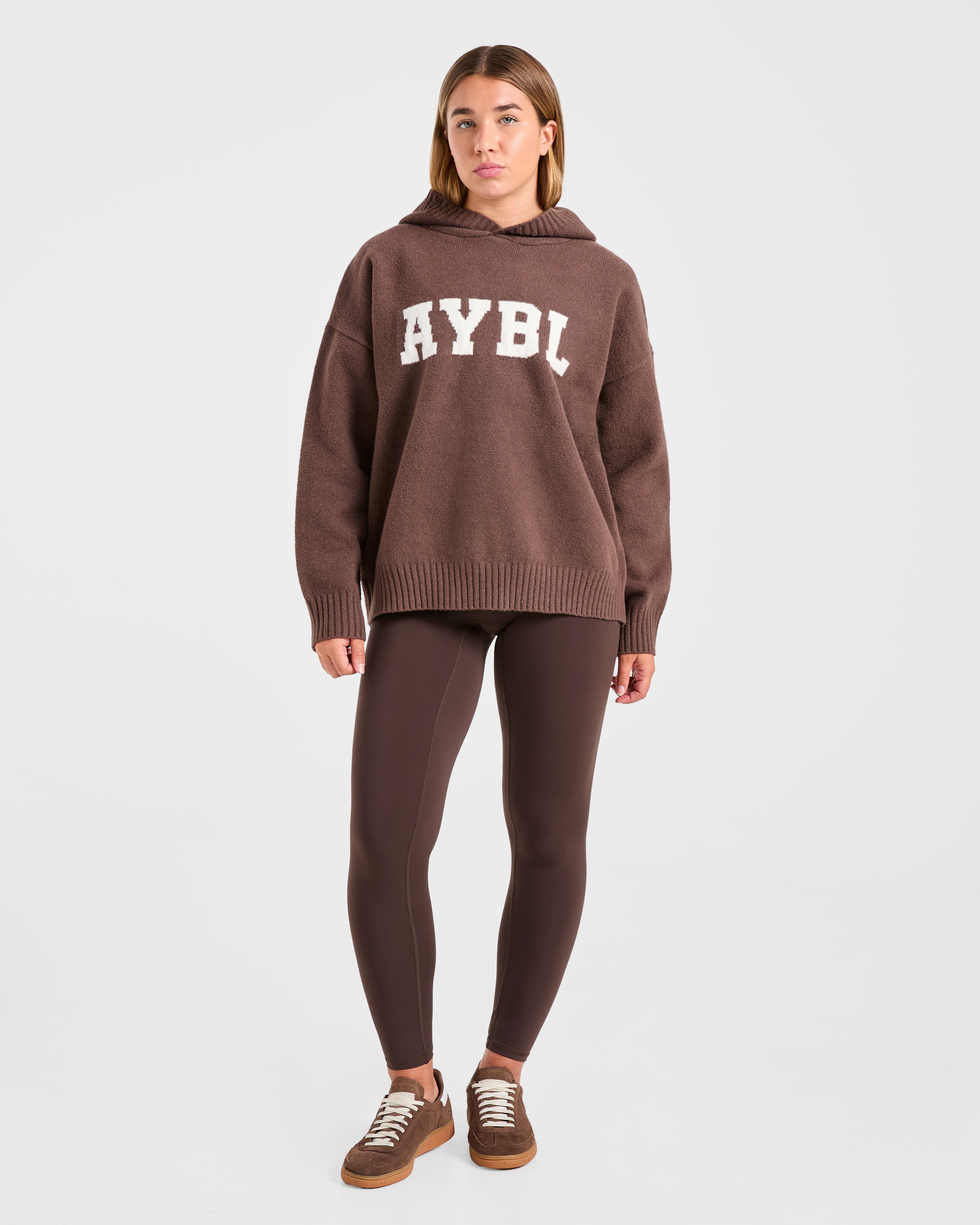 Varsity Oversized Knitted Hoodie - Braun