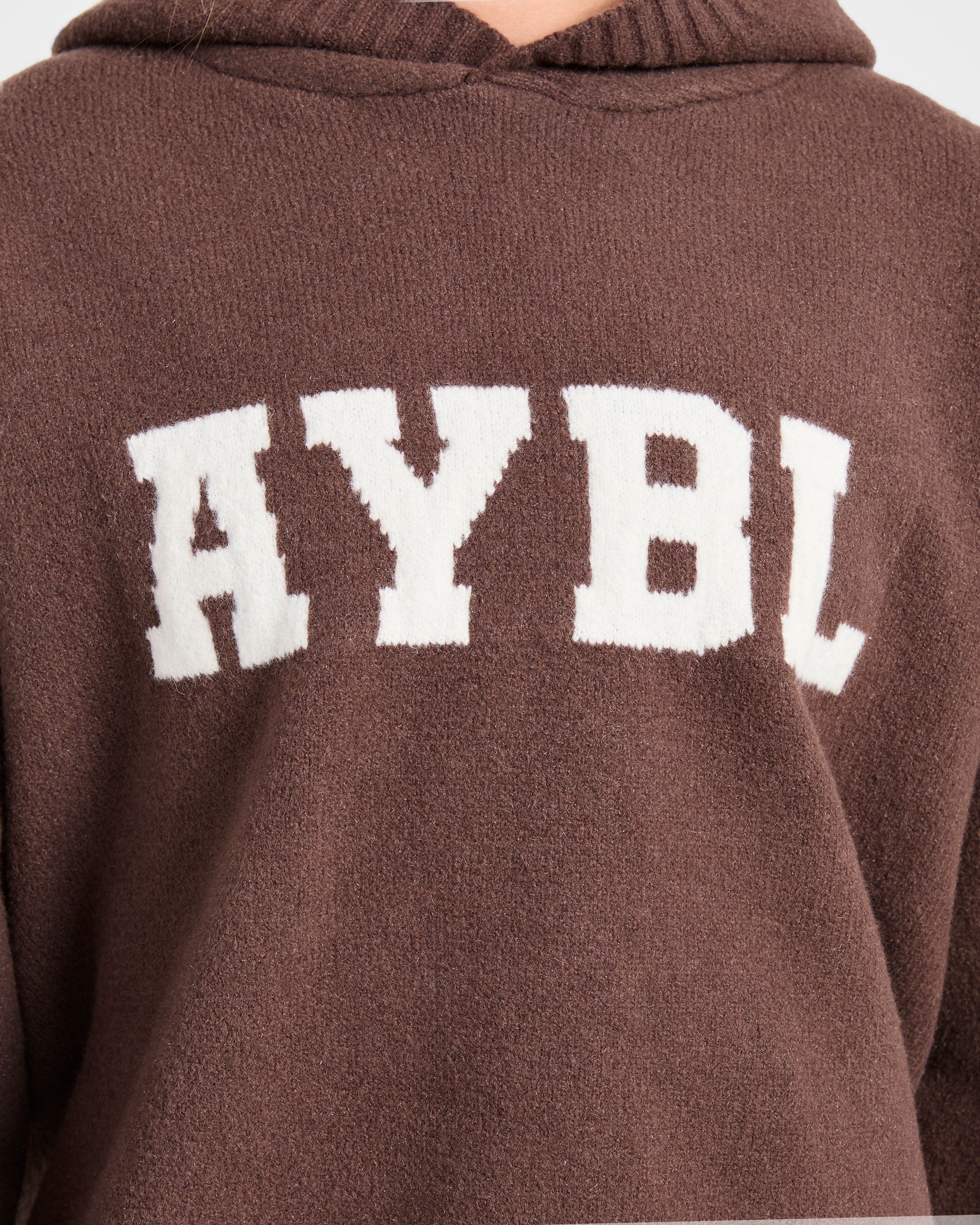 Varsity Oversized Knitted Hoodie - Braun