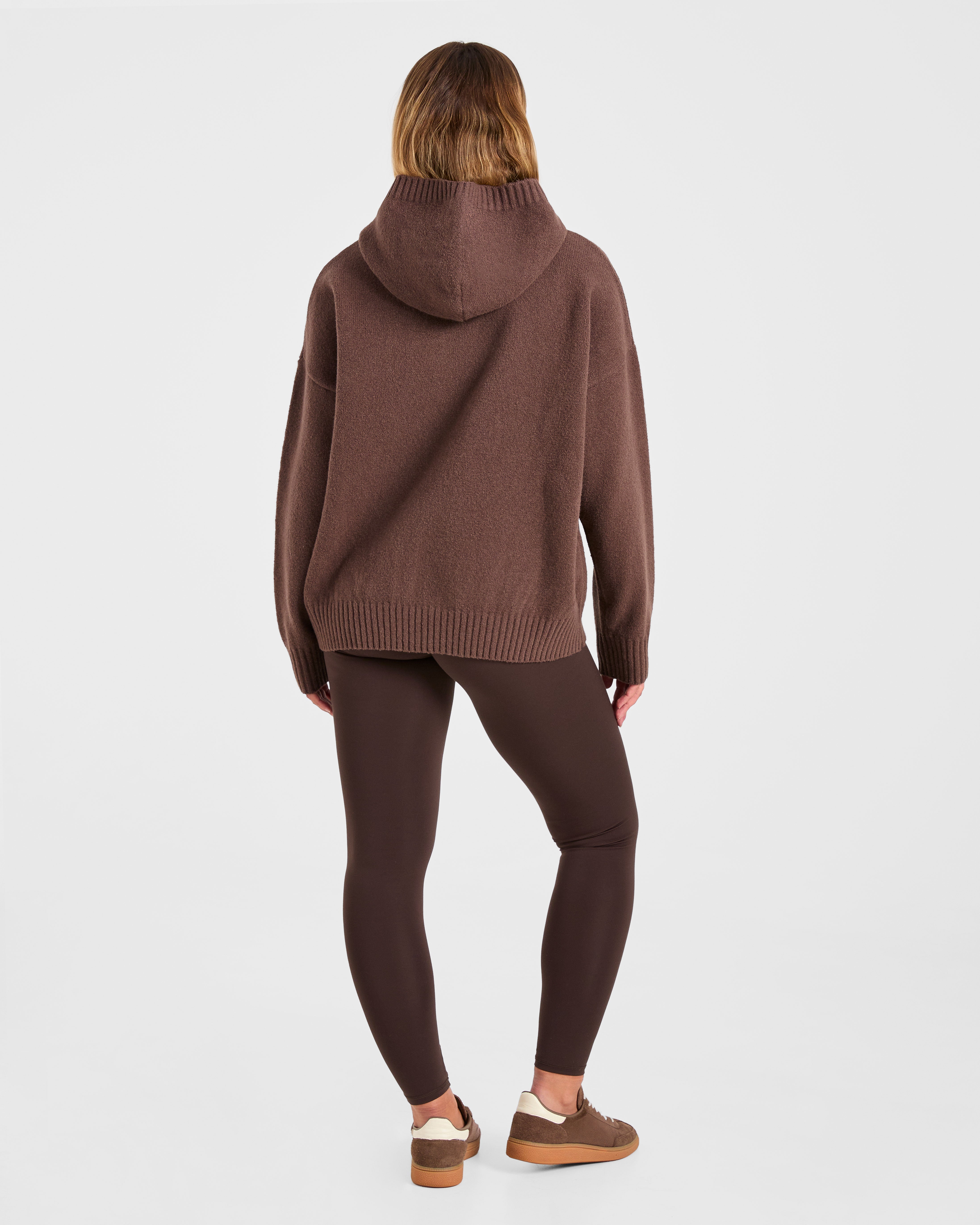 Varsity Oversized Knitted Hoodie - Braun