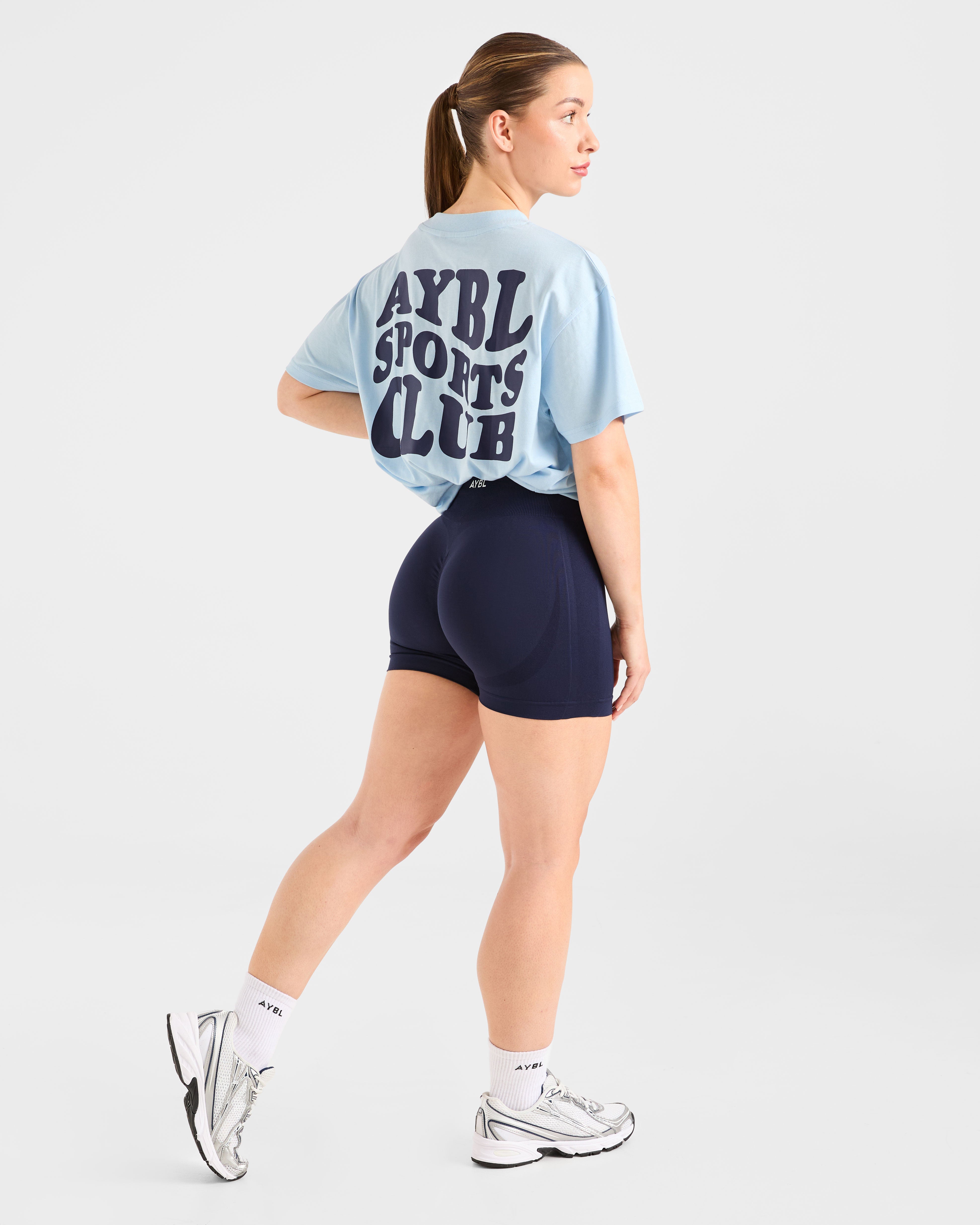 Sports Club Wavy Oversized T Shirt - Blau/Navy