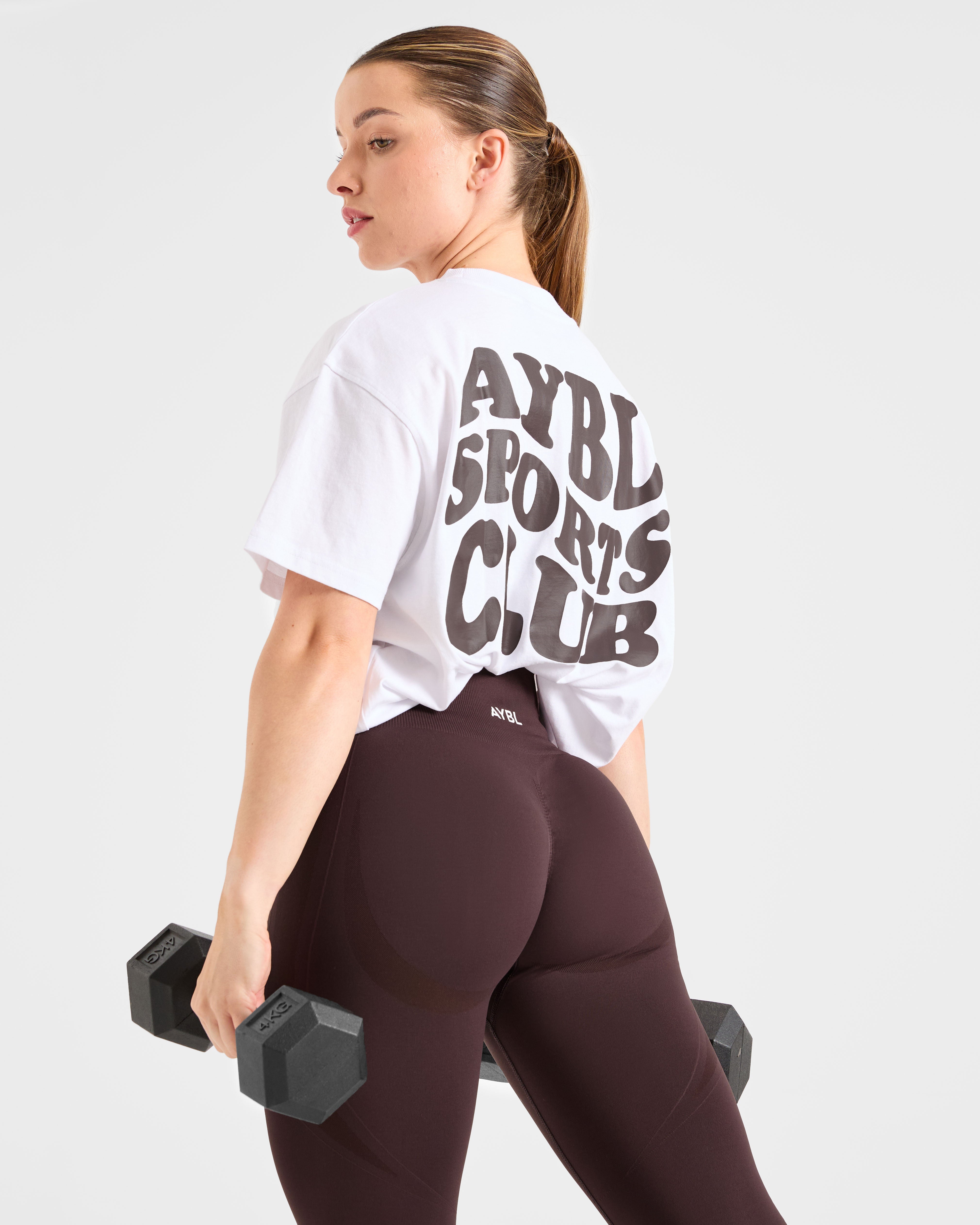 Sports Club Wavy Oversized T Shirt - Weiß/Cocoa Brown