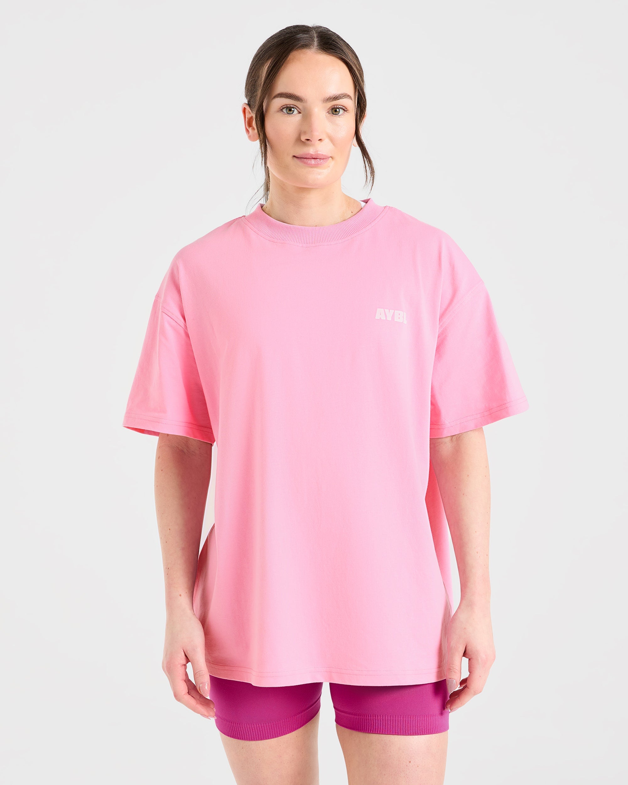 Focused Wavy Oversized T Shirt - Rosa/Weiß