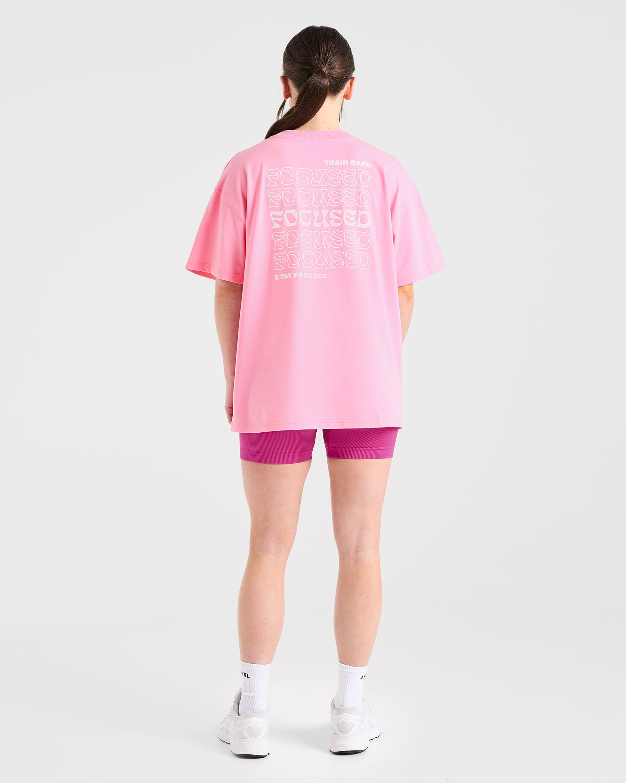 Focused Wavy Oversized T Shirt - Rosa/Weiß