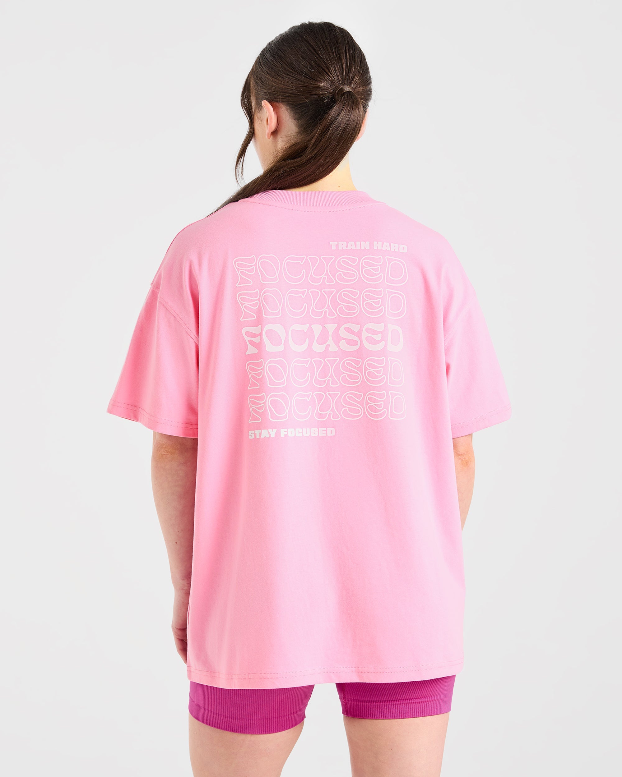 Focused Wavy Oversized T Shirt - Rosa/Weiß