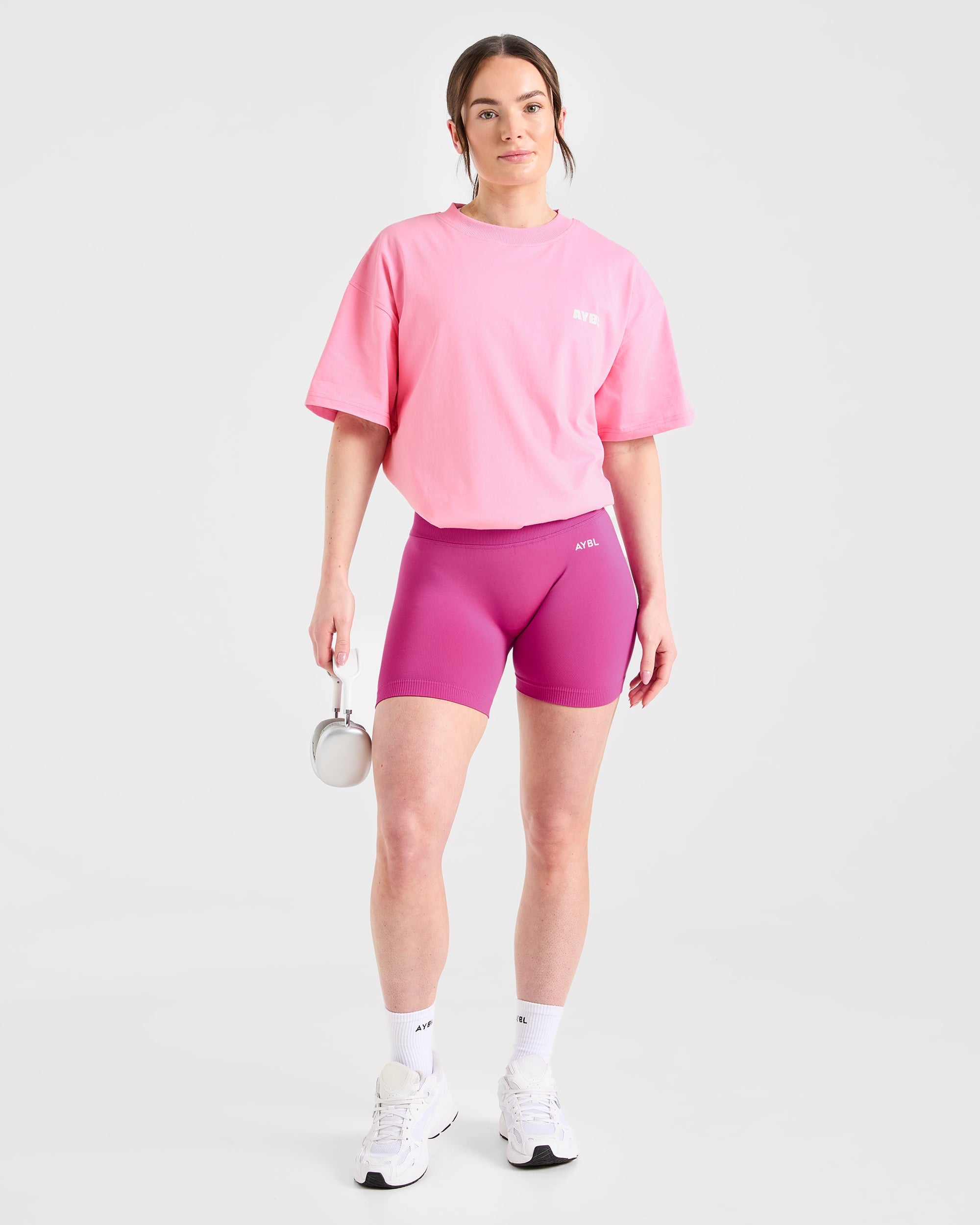 Focused Wavy Oversized T Shirt - Rosa/Weiß