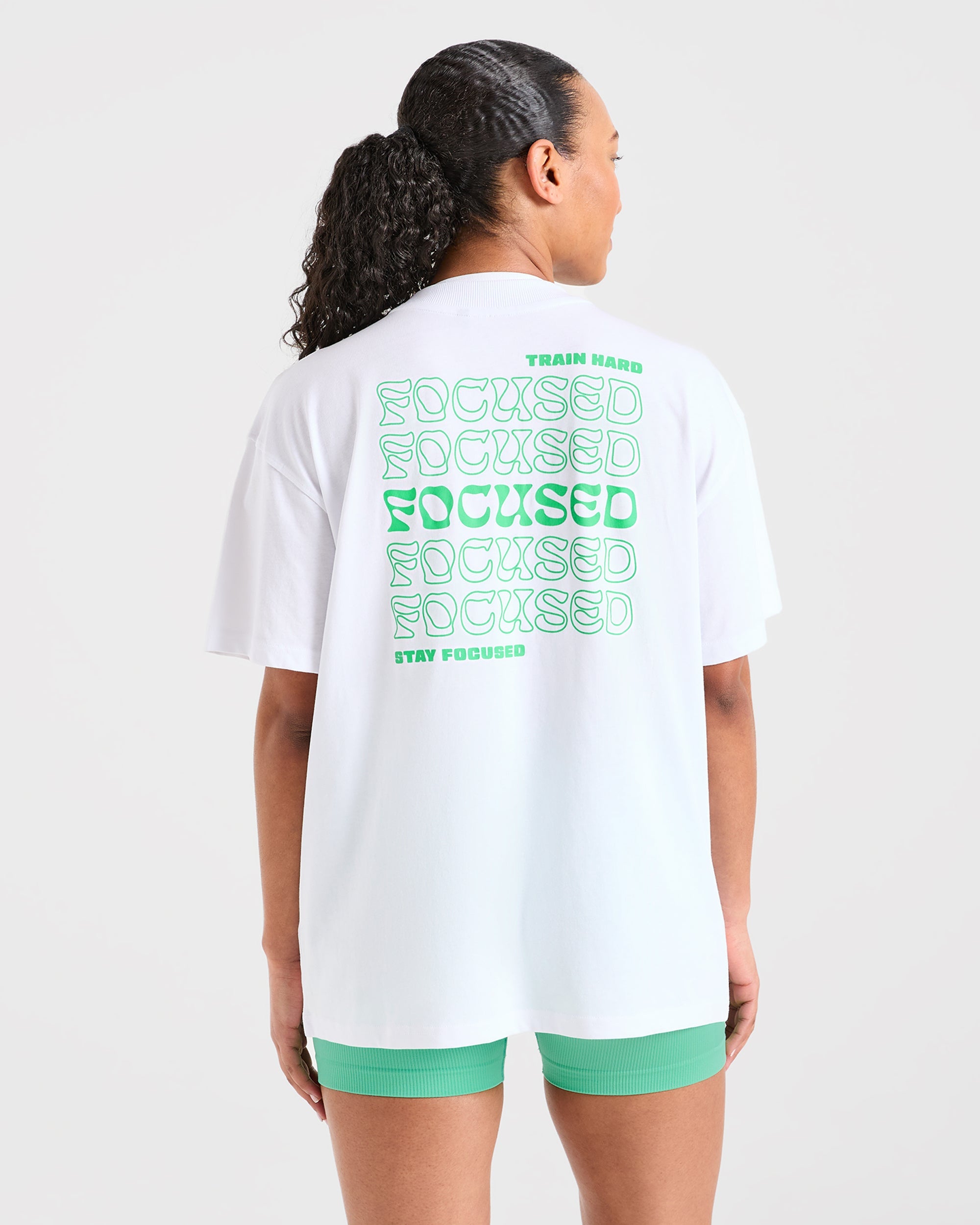 Focused Wavy Oversized T Shirt - Weiß/Grün