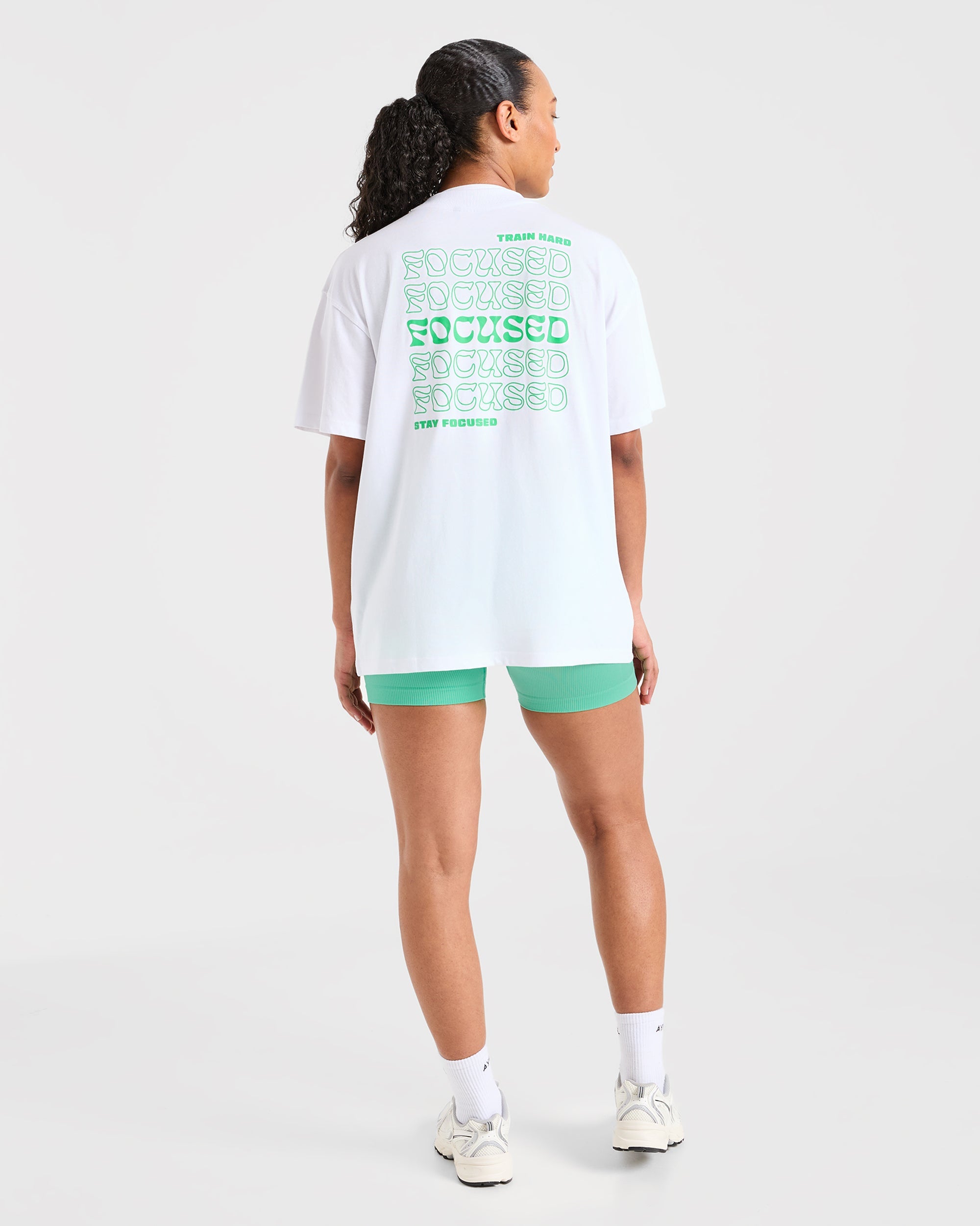 Focused Wavy Oversized T Shirt - Weiß/Grün