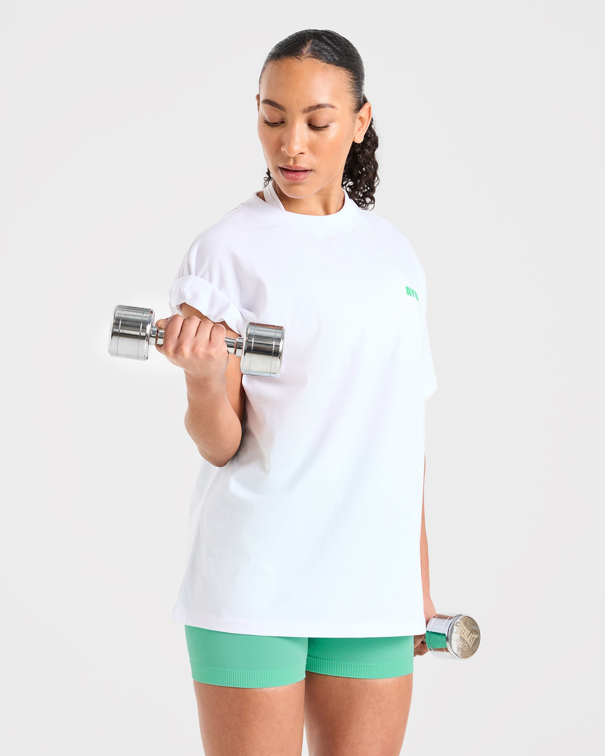 Focused Wavy Oversized T Shirt - Weiß/Grün