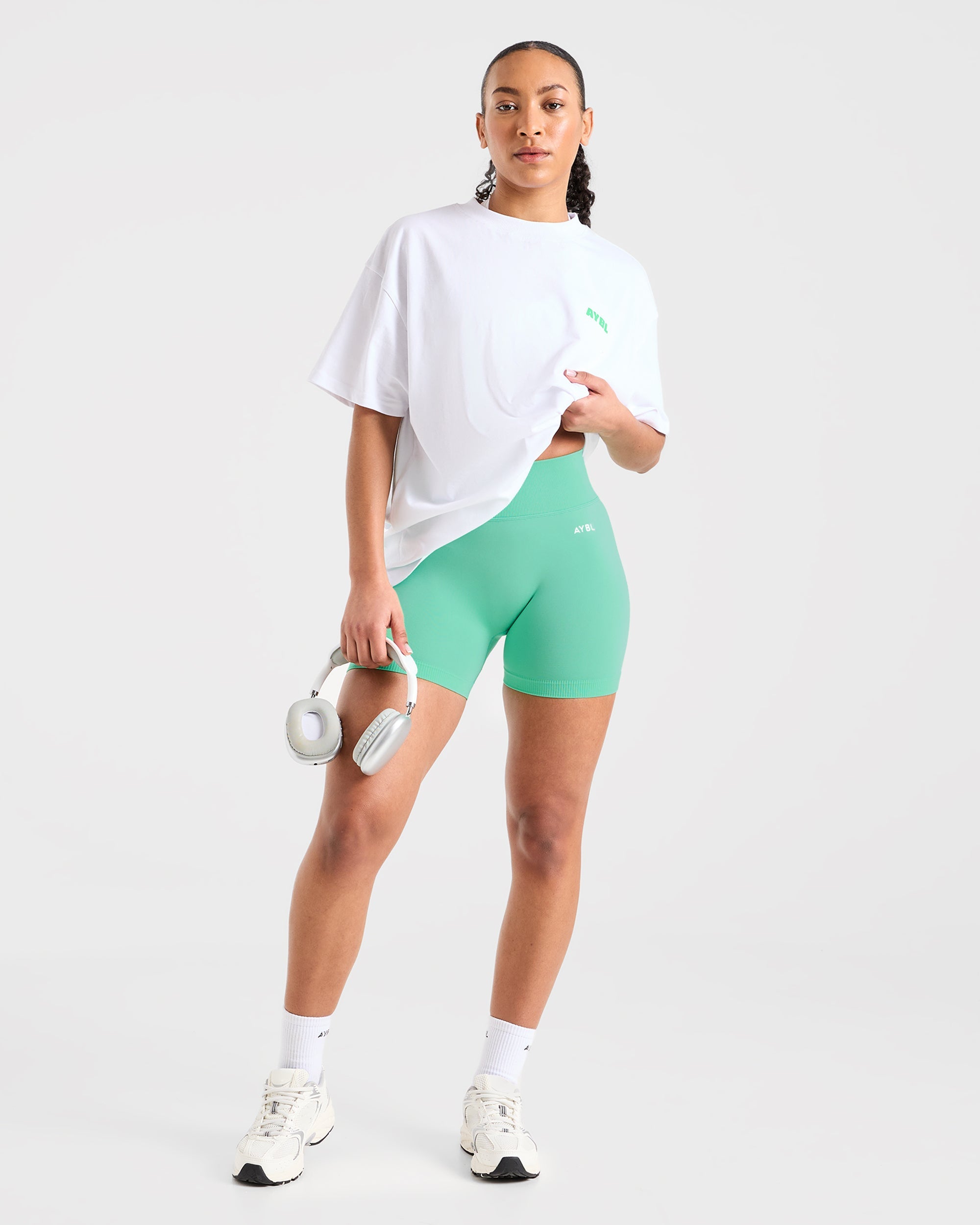 Focused Wavy Oversized T Shirt - Weiß/Grün