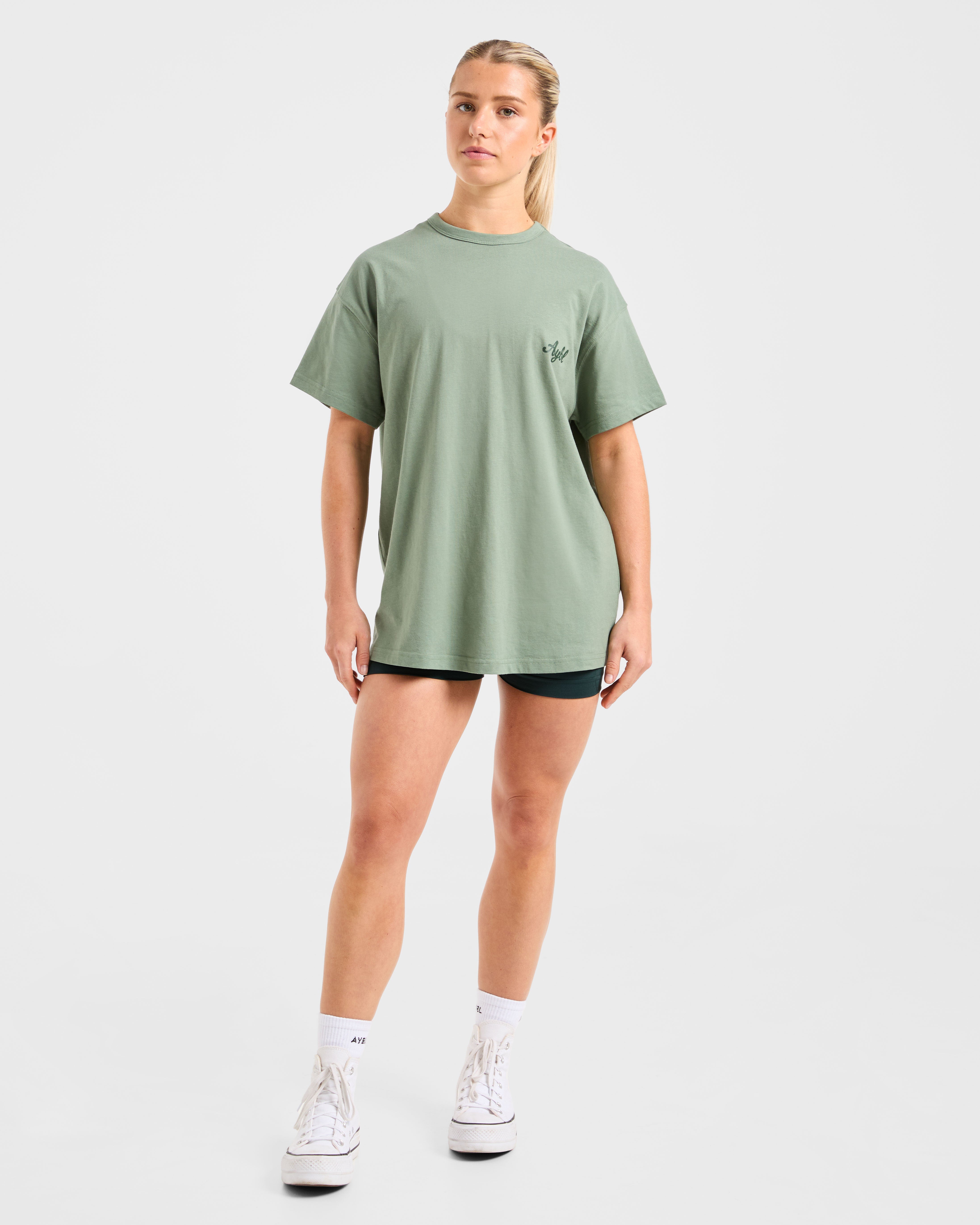 Body Achieve Mind Believe Oversized T Shirt - Grün