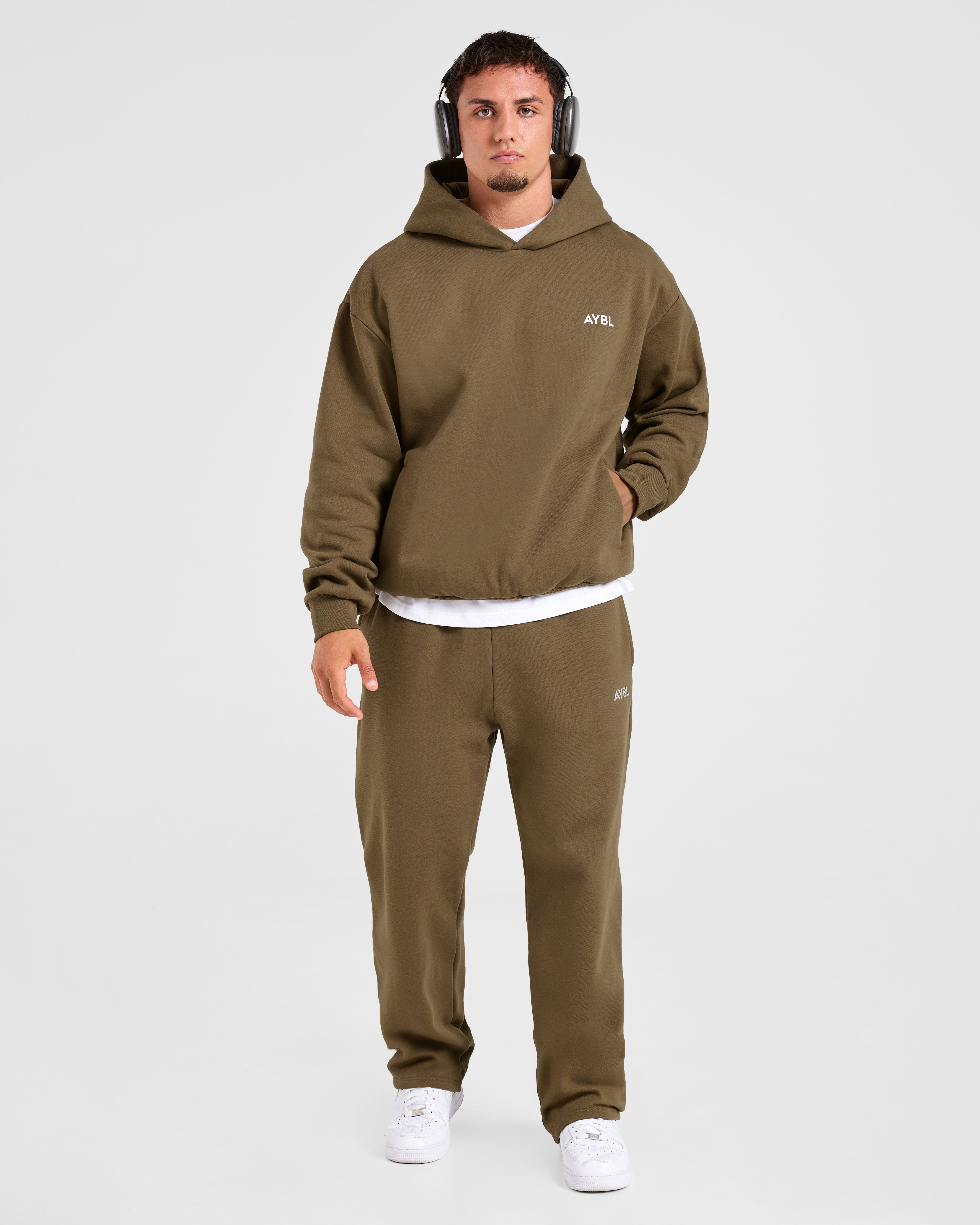 Essential Oversized Straight Leg Joggers- Olive Grün