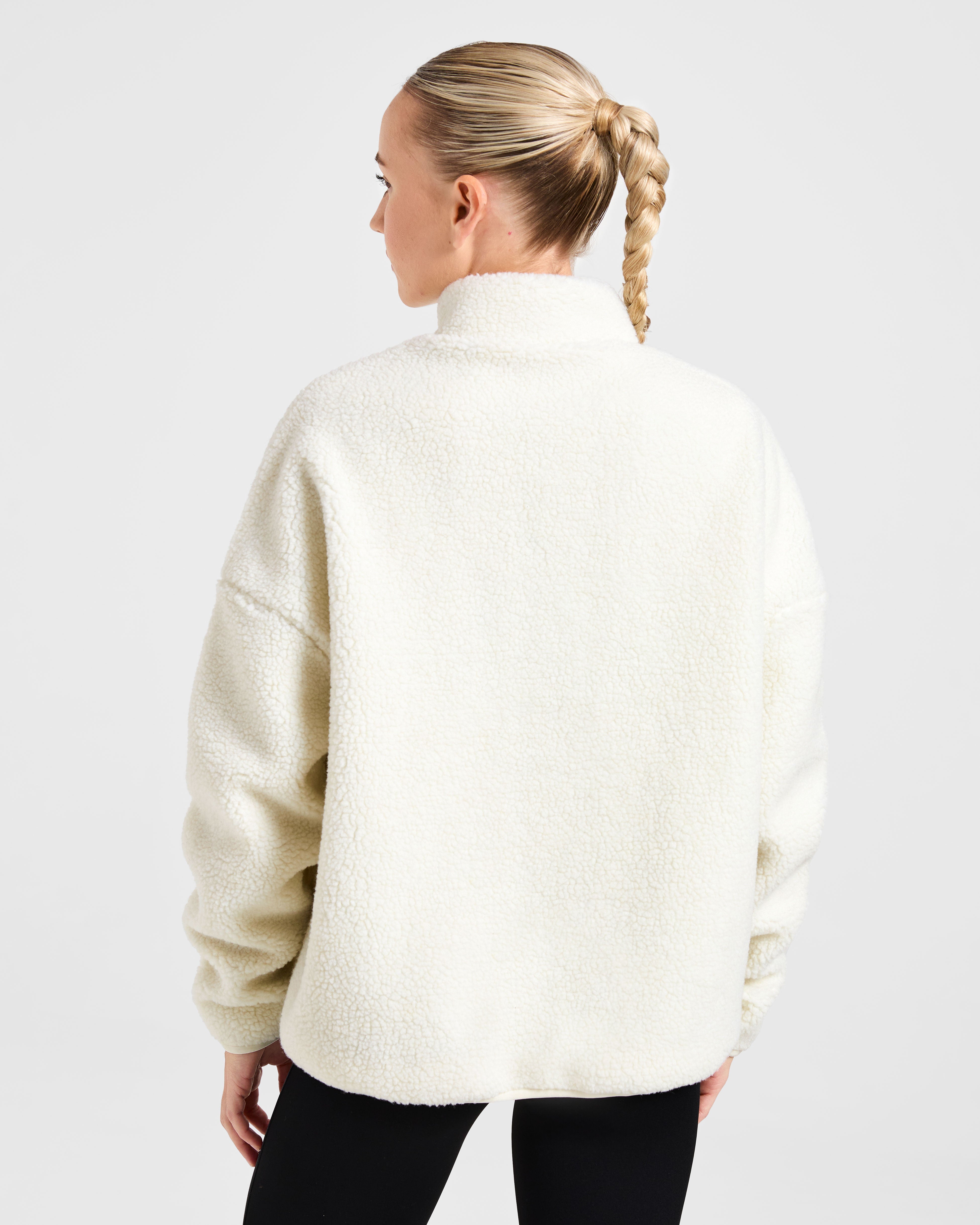 Oversized Zip Up Fleece Jacket - Creme