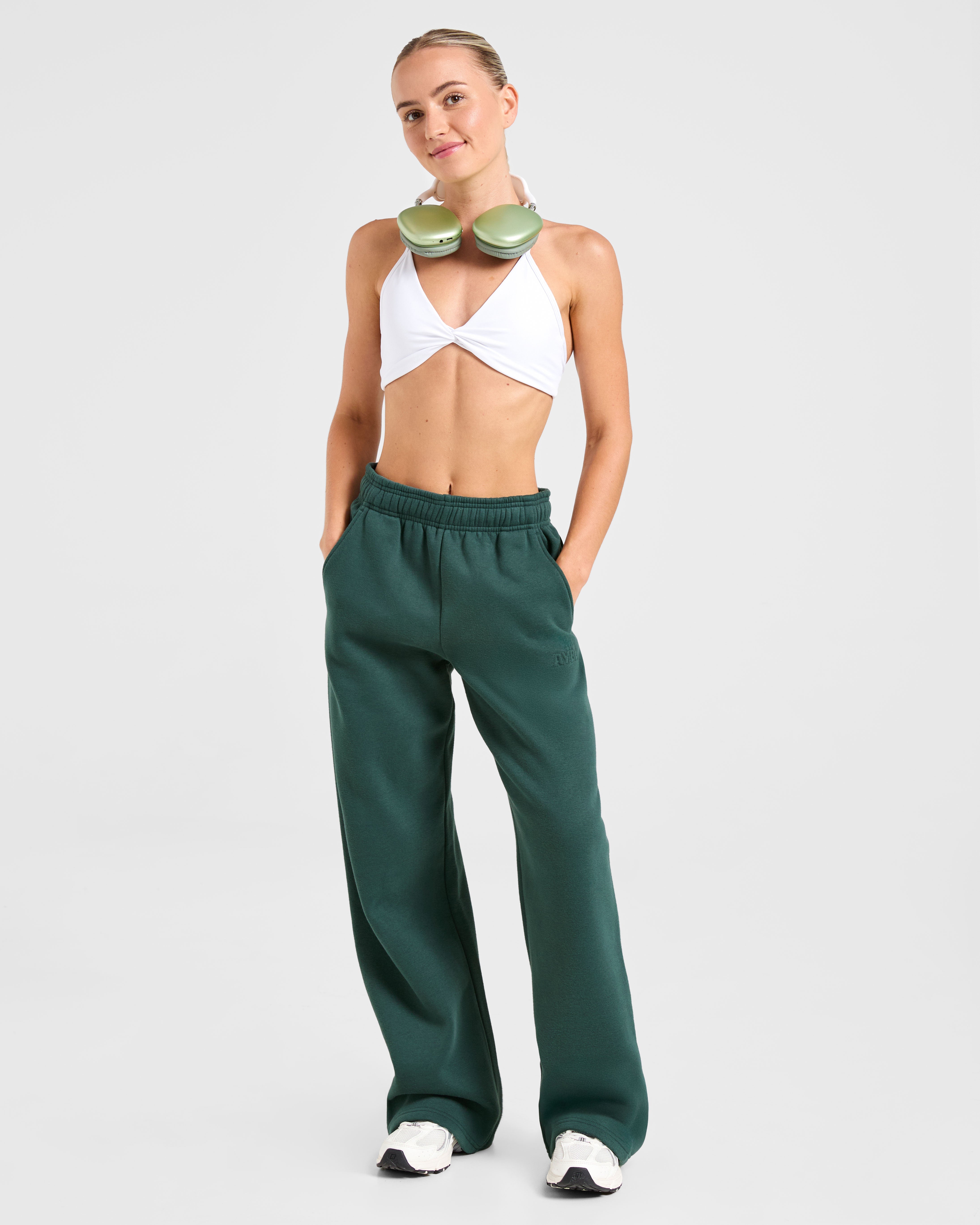 Classic Plush Oversized Straight Leg Joggers - Pine Grün