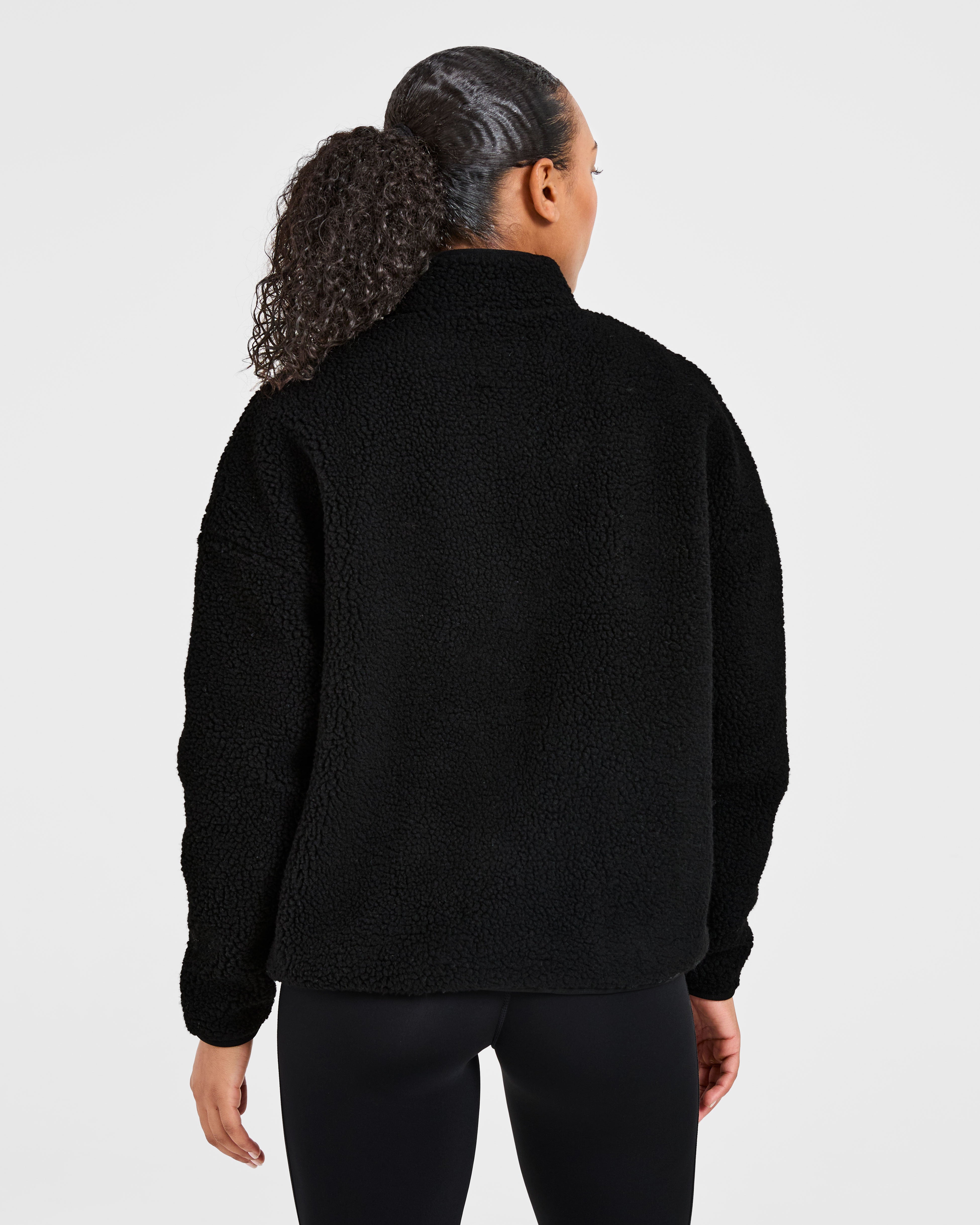 Oversized Zip Up Fleece Jacket - Schwarz