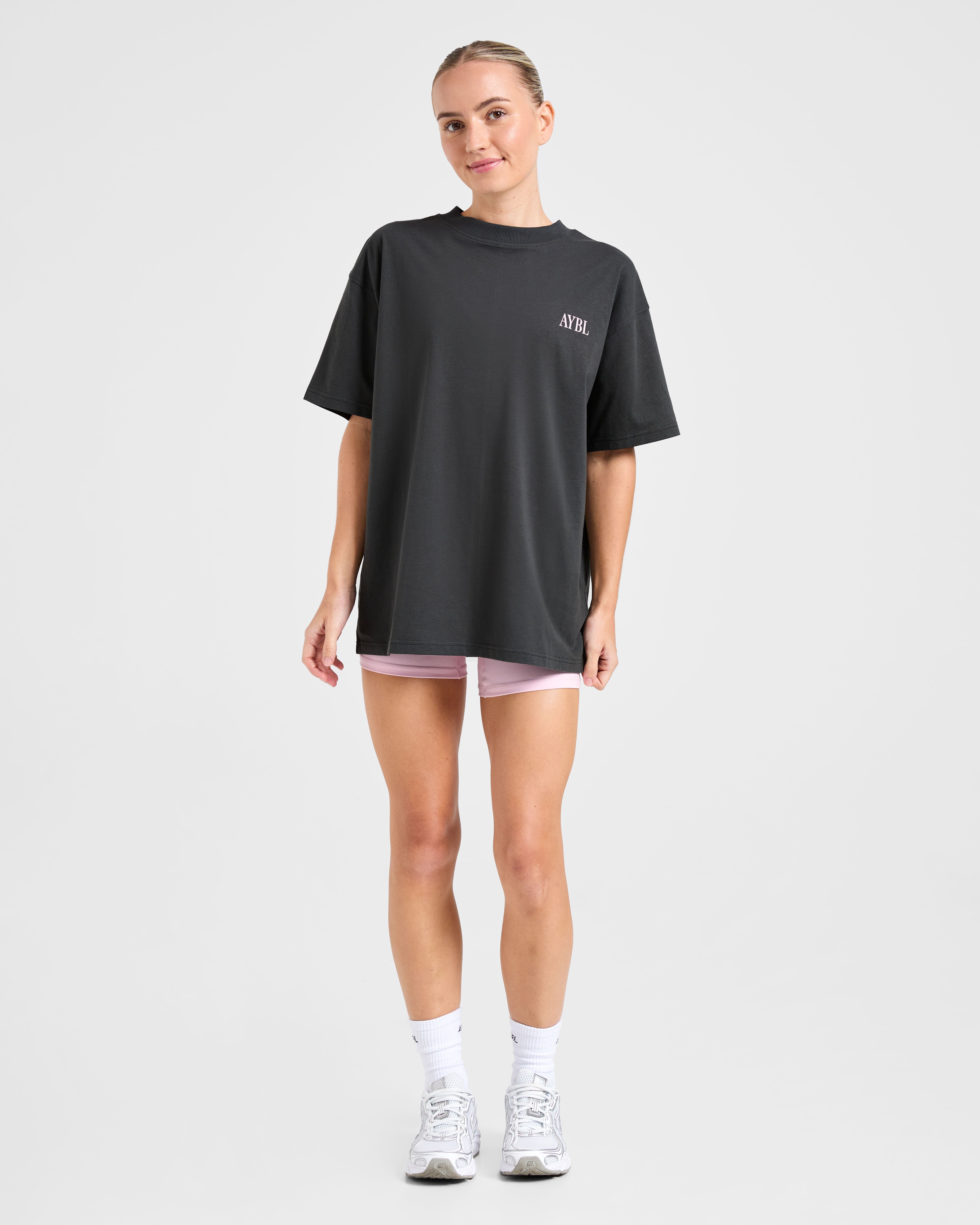 AYBL Strength Studio Oversized T Shirt - Charcoal/Rosa