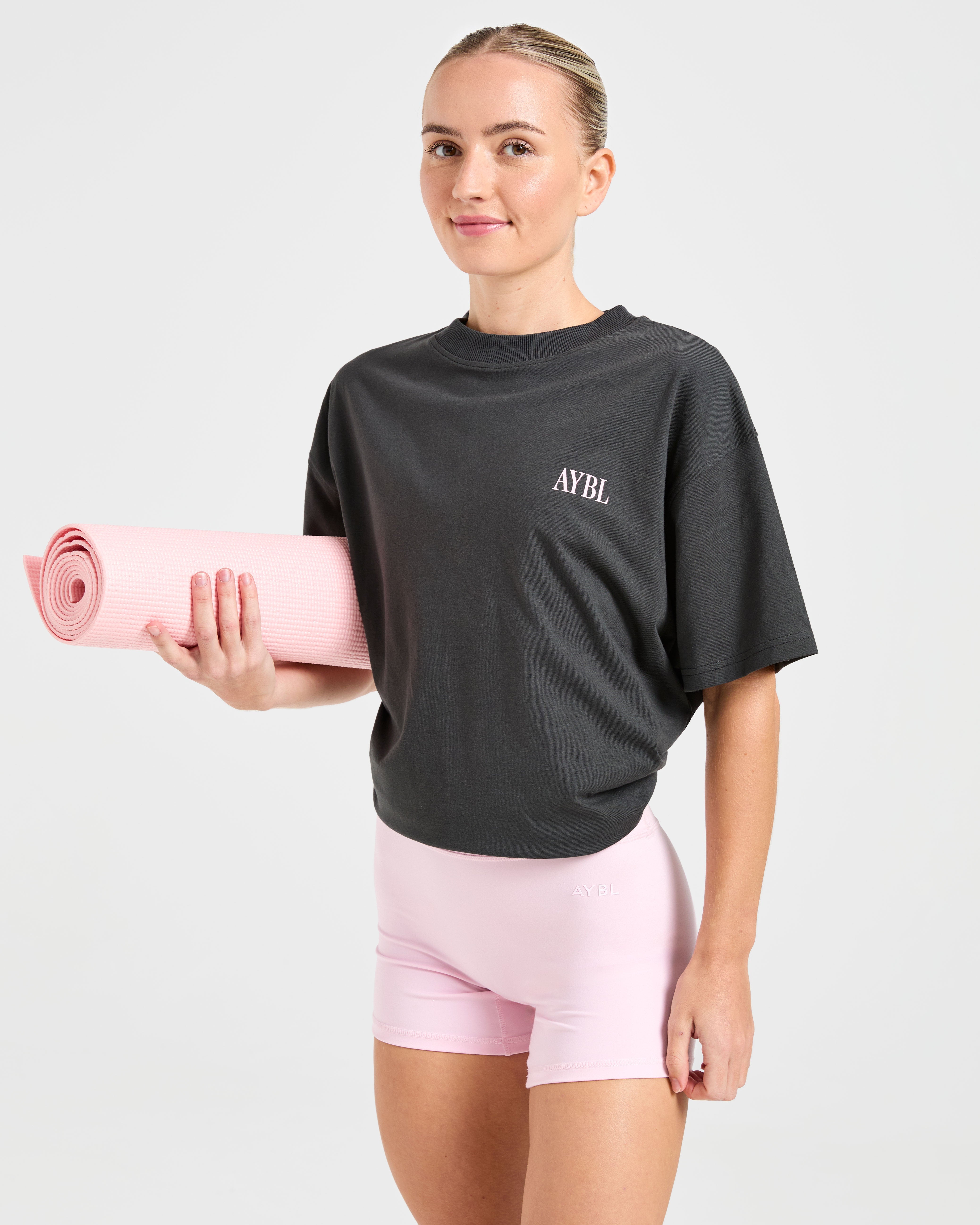 AYBL Strength Studio Oversized T Shirt - Charcoal/Rosa