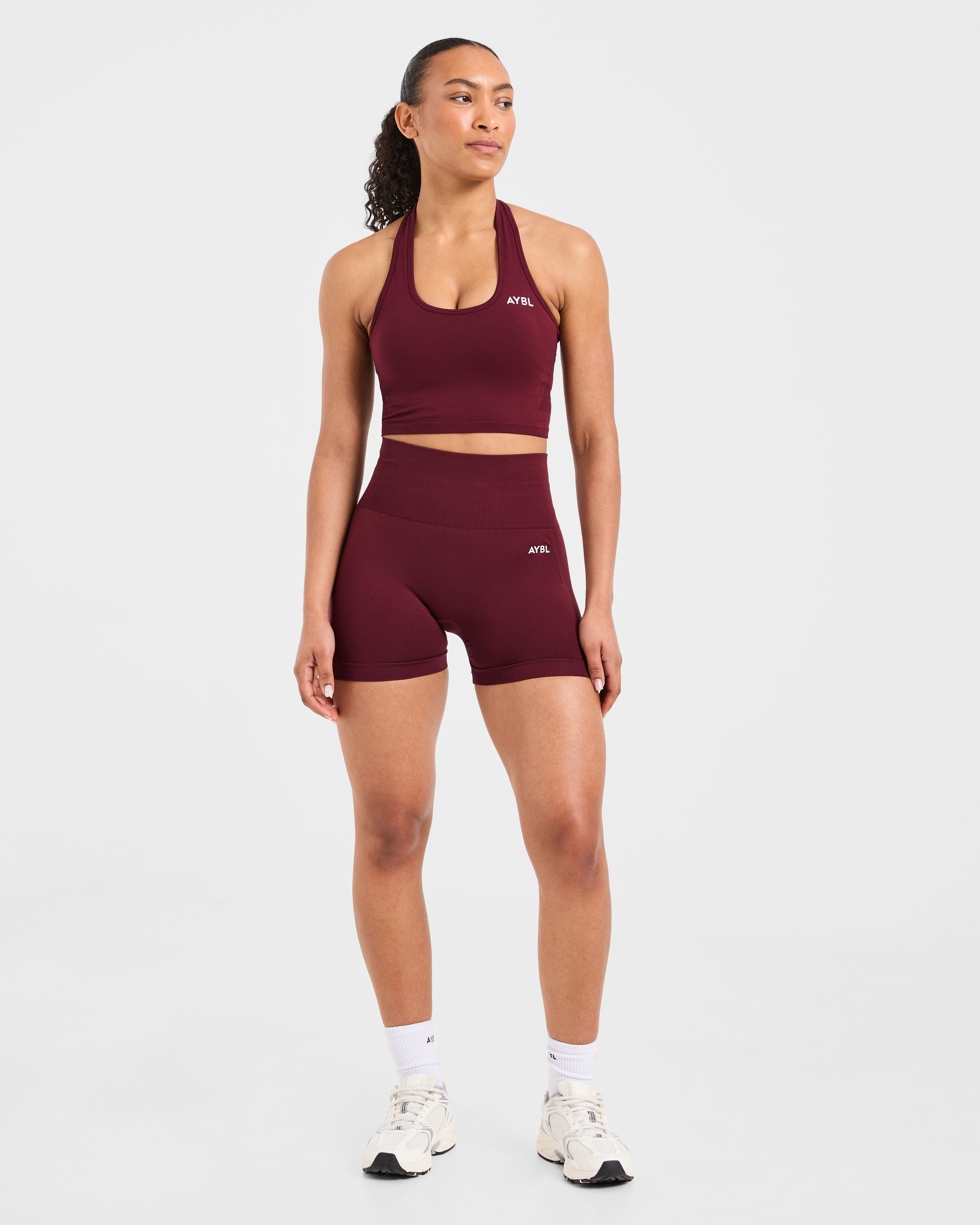 Empower Seamless Halterneck Crop Top - Rot Wine