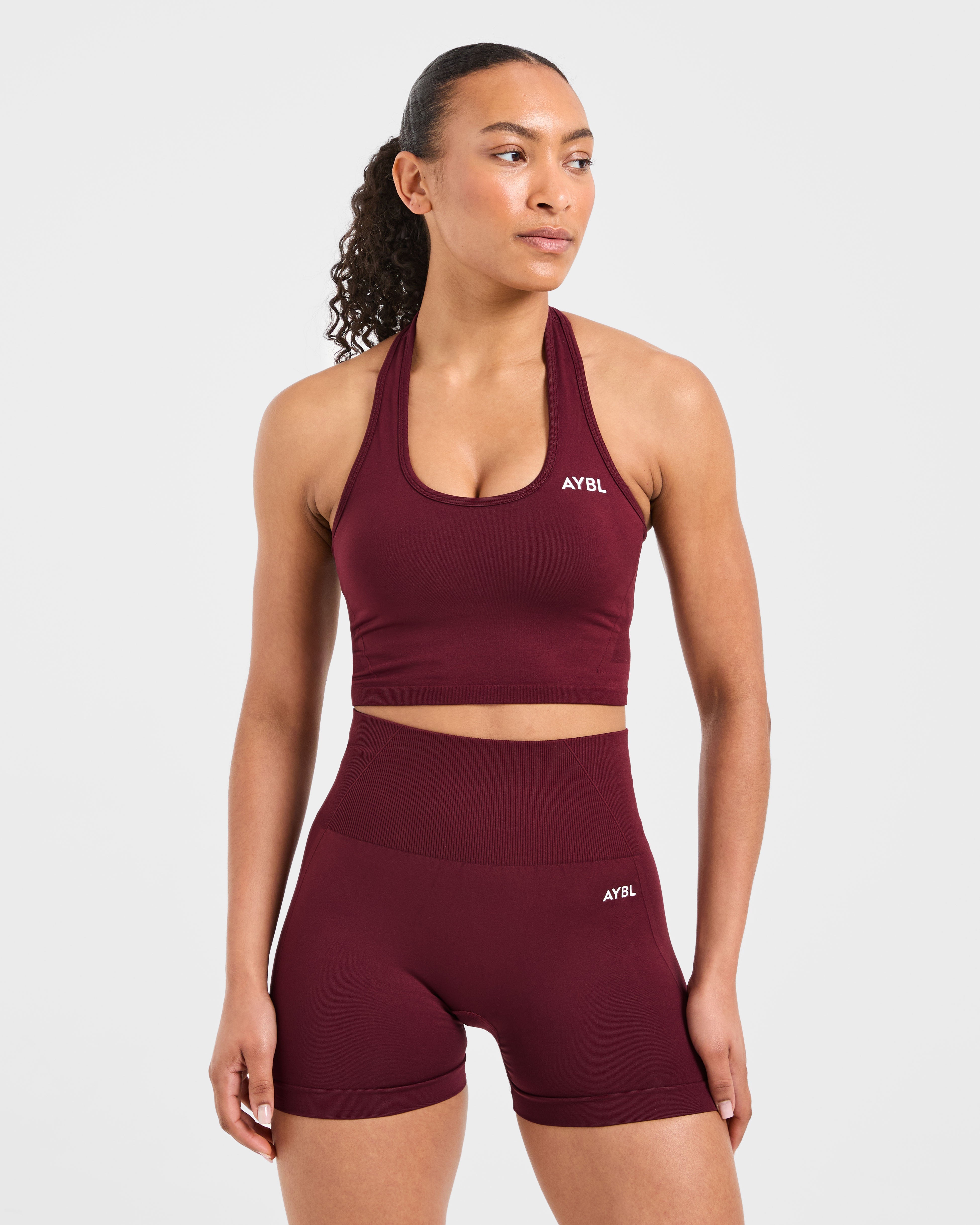 Empower Seamless Halterneck Crop Top - Rot Wine