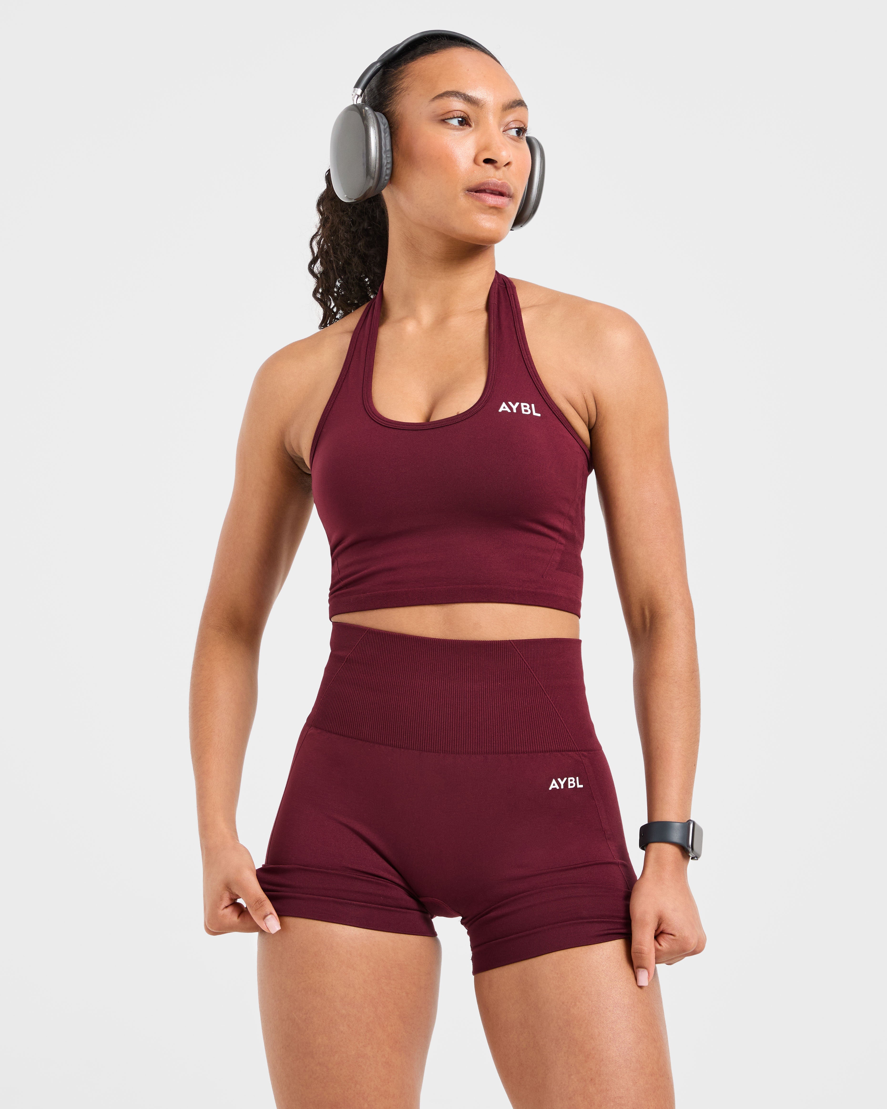 Empower Seamless Halterneck Crop Top - Rot Wine