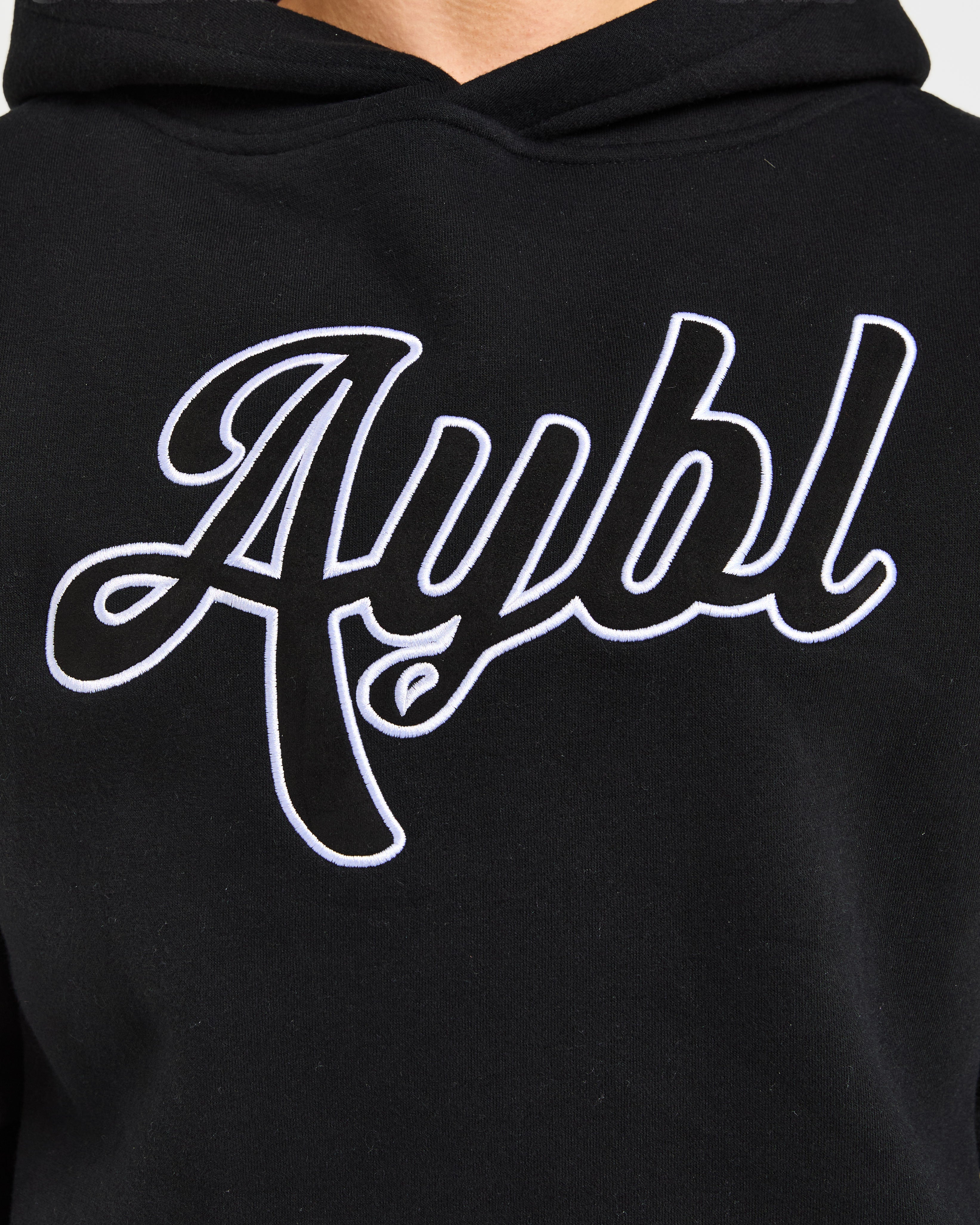 Script Embroidered Oversized Hoodie - Schwarz