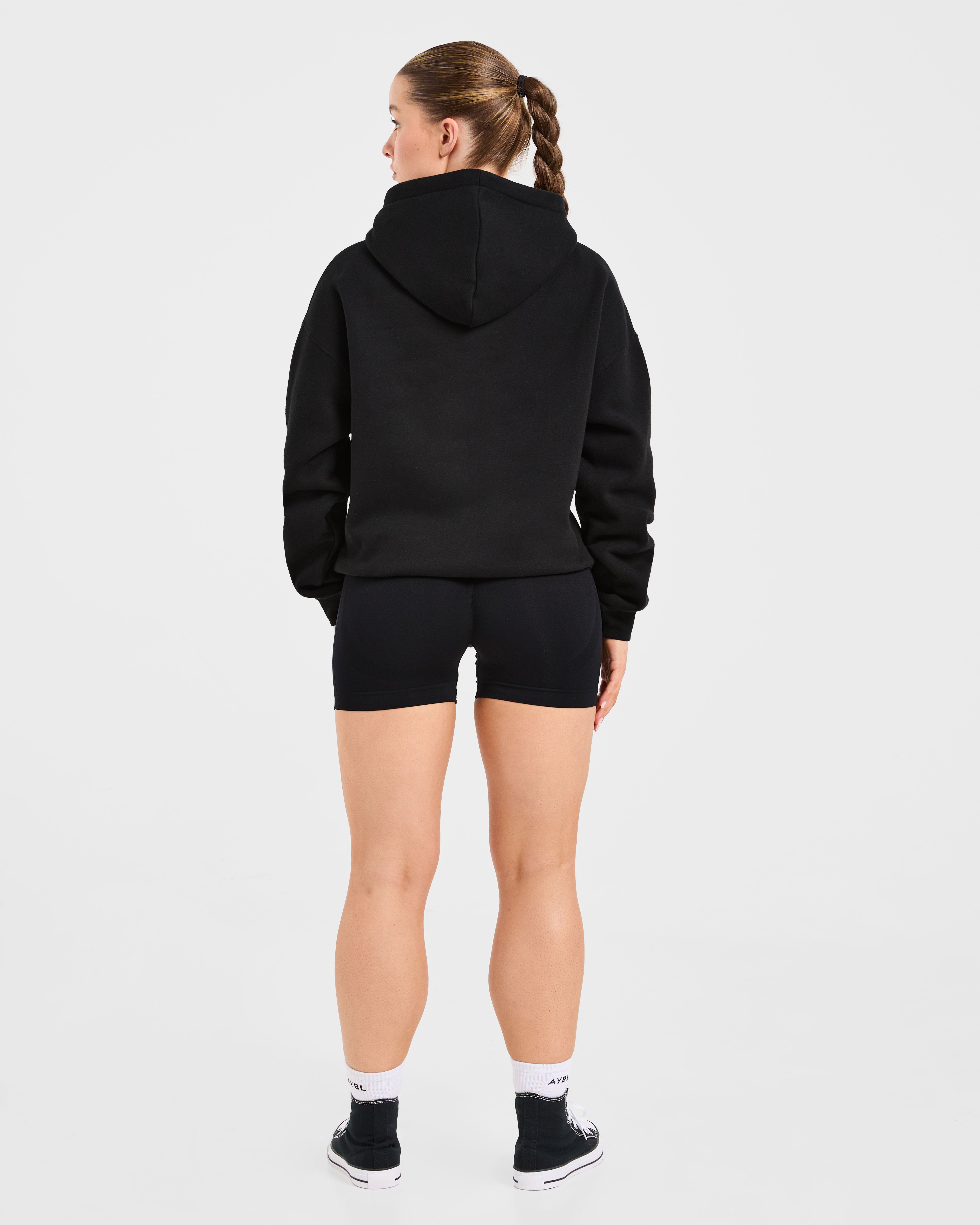 Script Embroidered Oversized Hoodie - Schwarz
