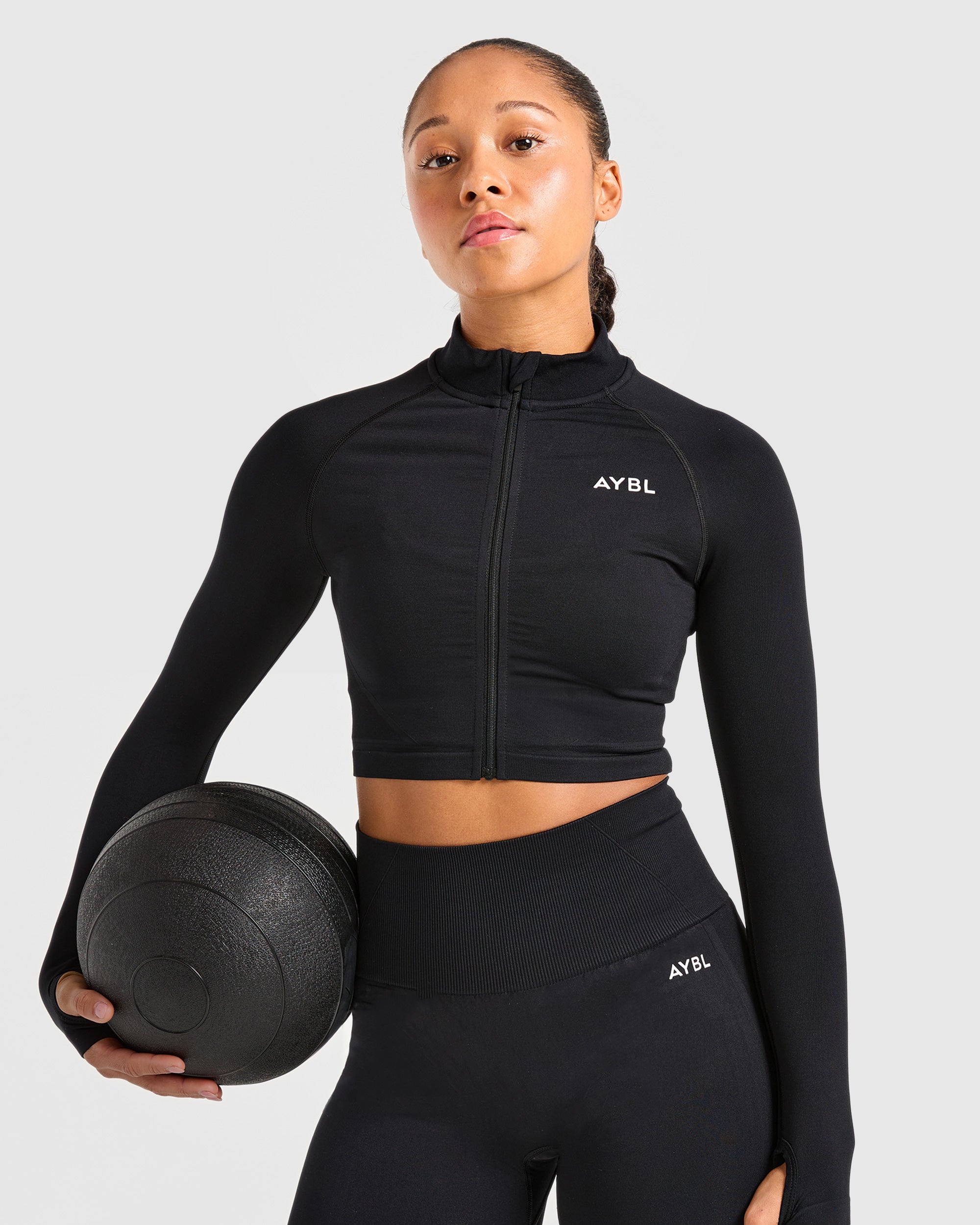 Empower Seamless Crop Zip Jacket - Schwarz