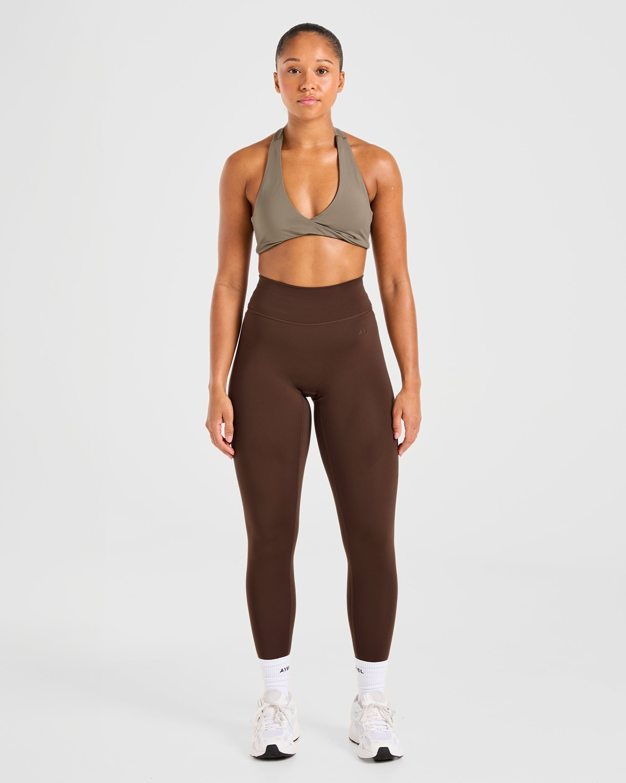 Essential Halterneck Sports Bra - Mocha Braun