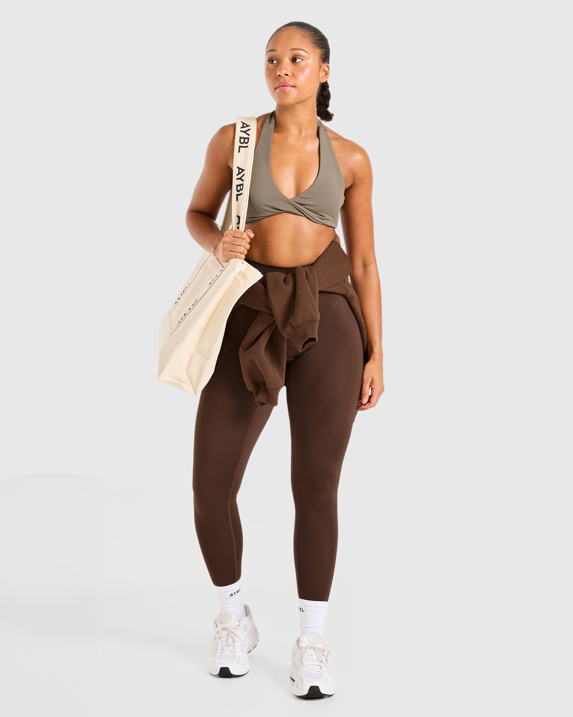 Essential Halterneck Sports Bra - Mocha Braun
