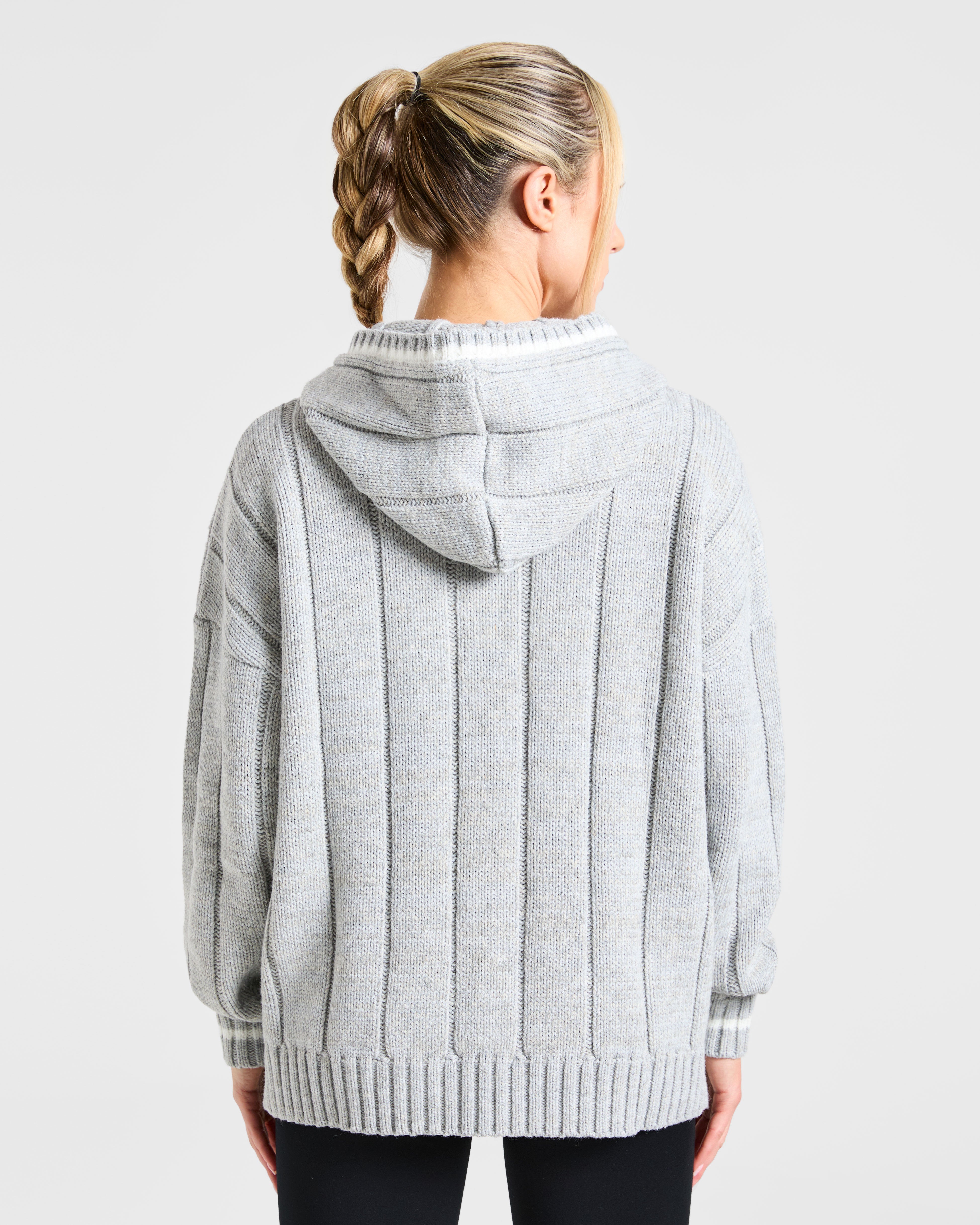 Athletics Oversized Knitted Hoodie - Grau Marl