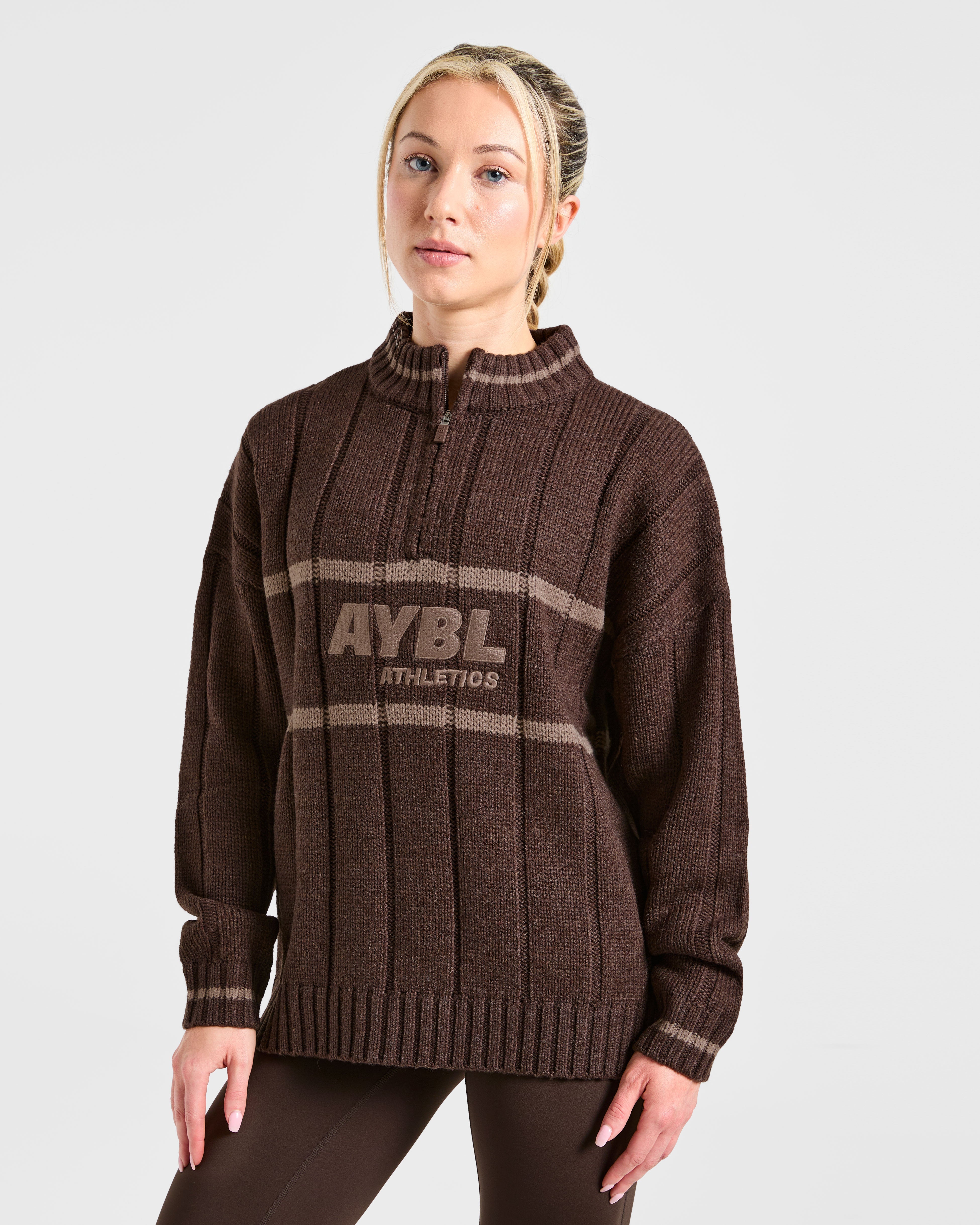 Athletics Oversized Knitted 1/4 Zip - Braun