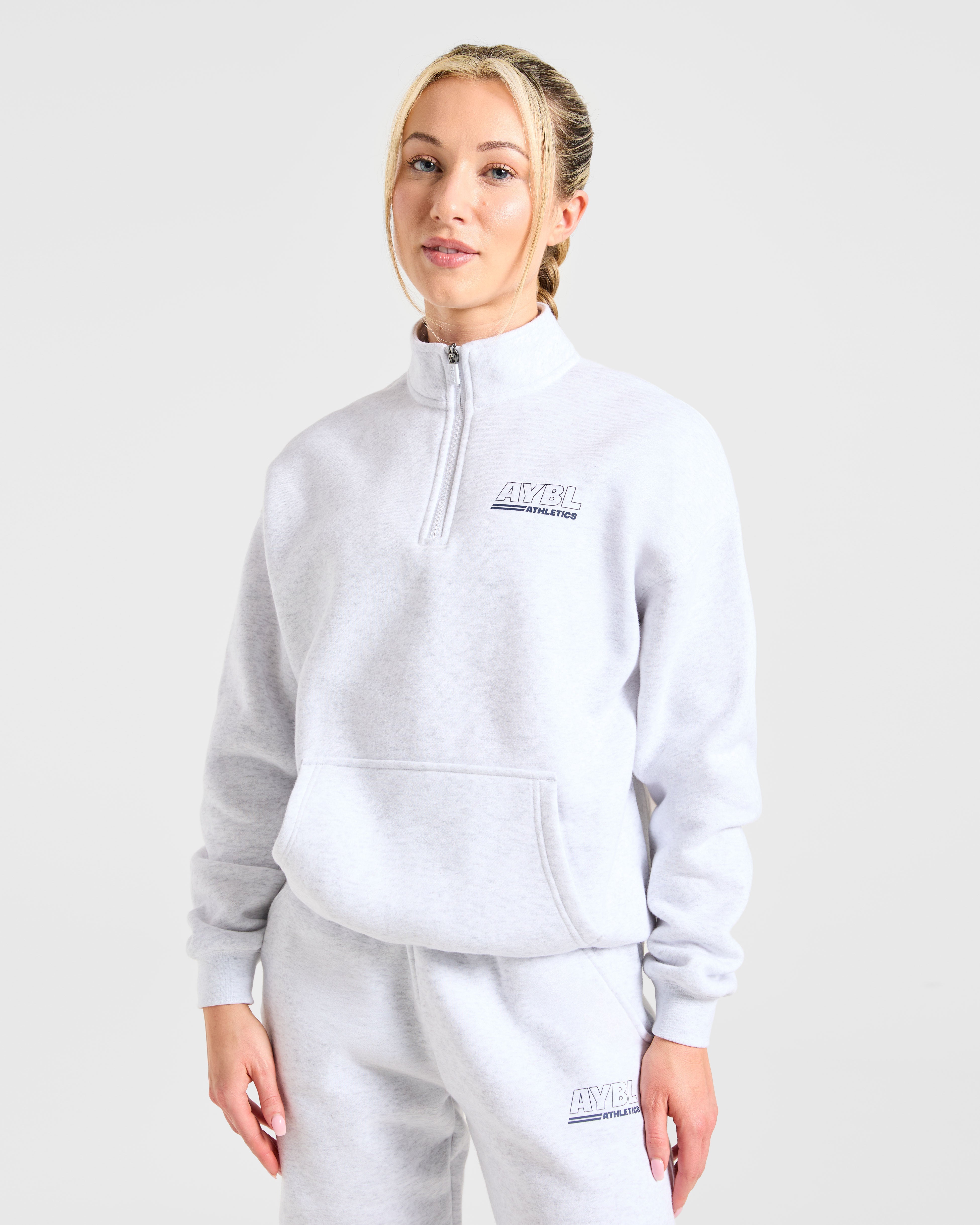 Athletics Track Oversized 1/4 Zip Pullover - Heather Grau/Navy