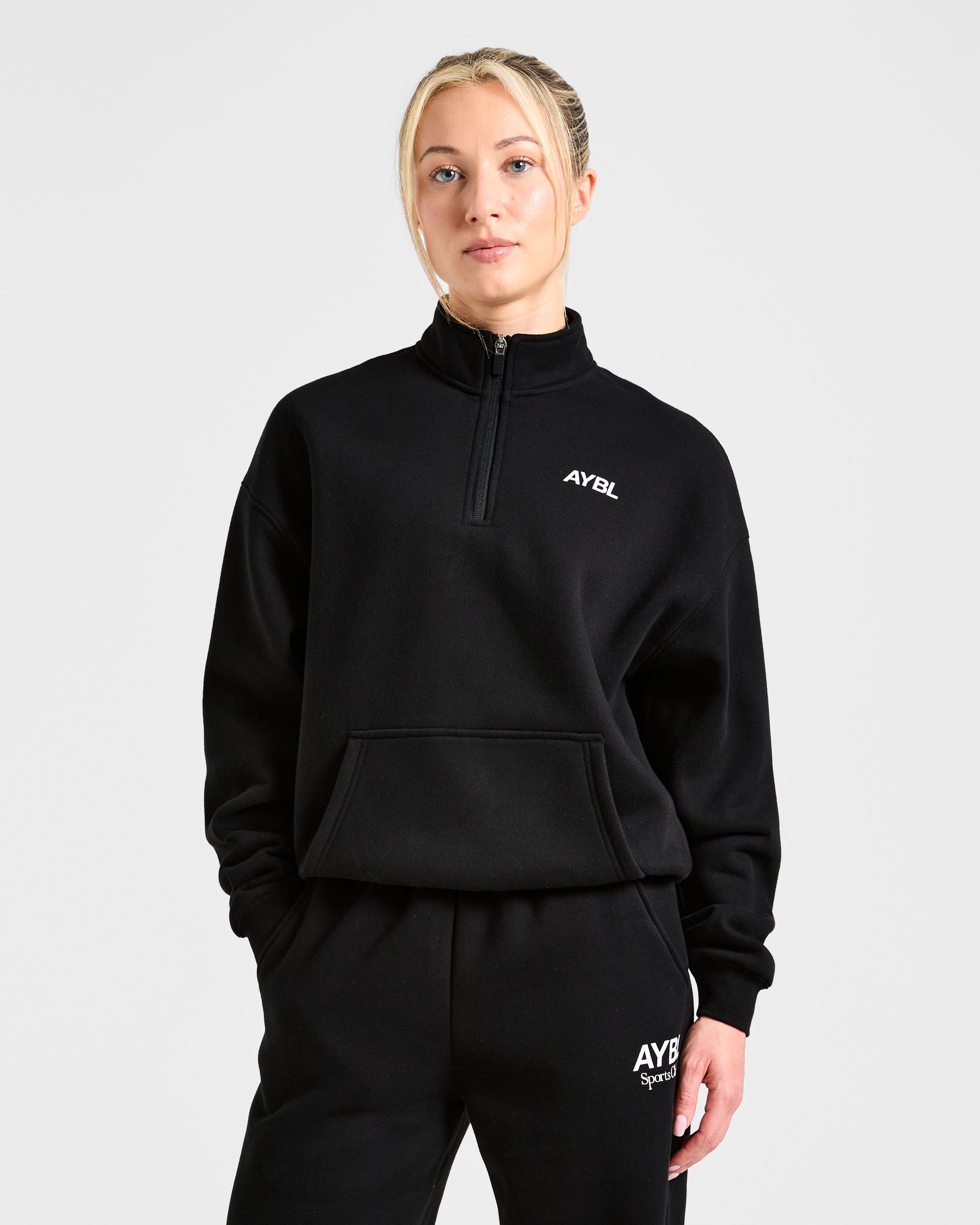 Sports Club Oversized 1/4 Zip Pullover - Schwarz/Weiß