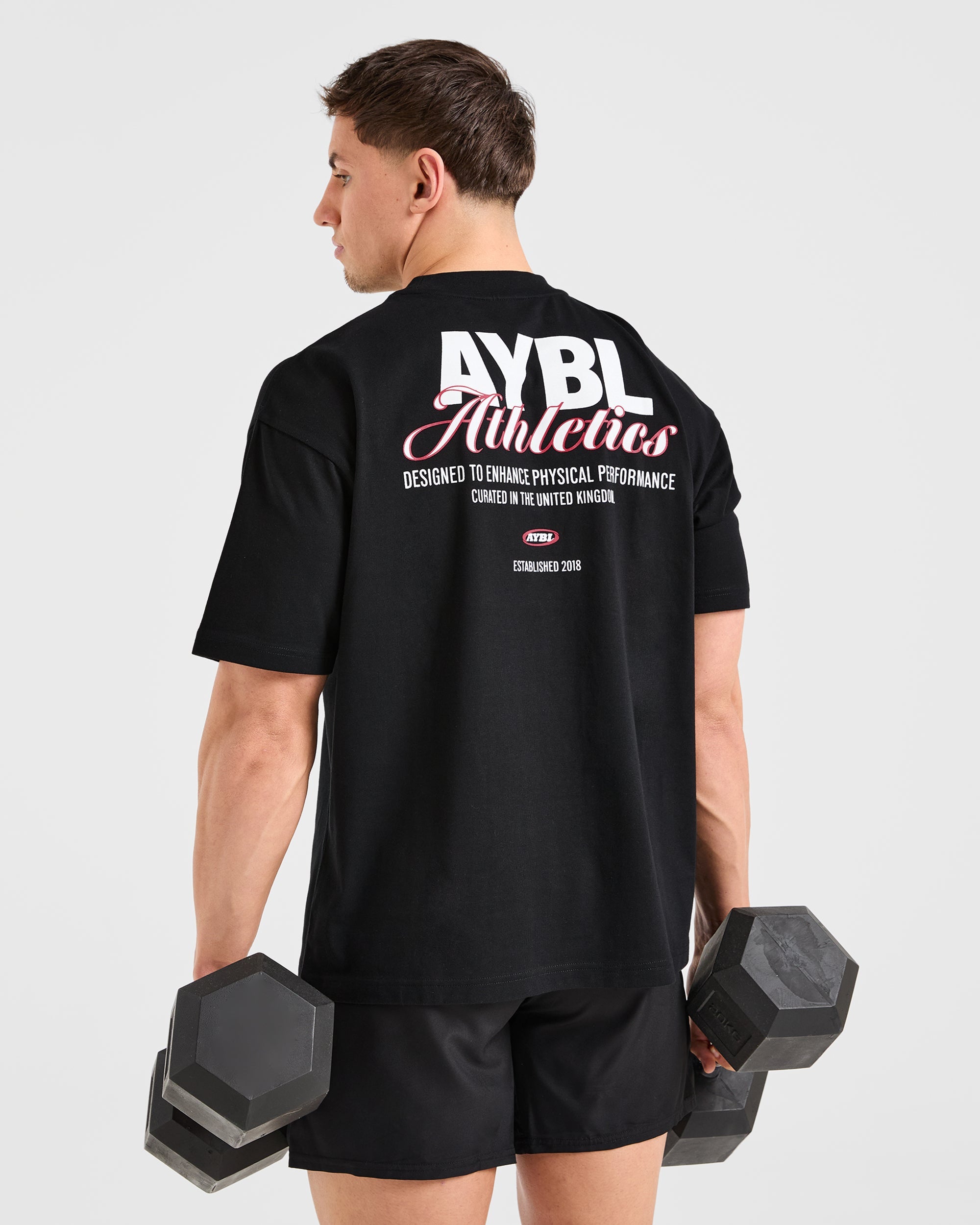 Athletics Script Oversized T Shirt - Schwarz