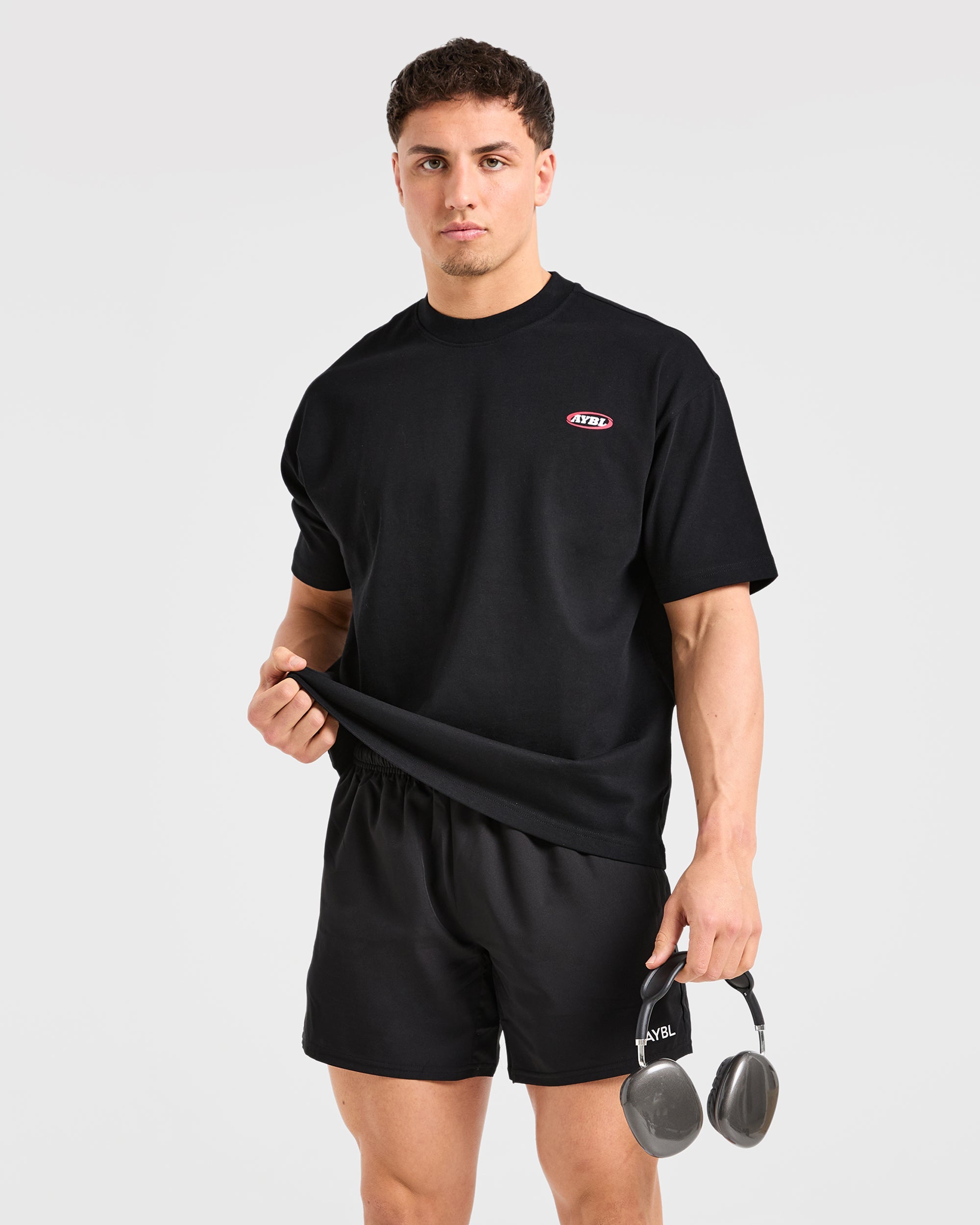Athletics Script Oversized T Shirt - Schwarz