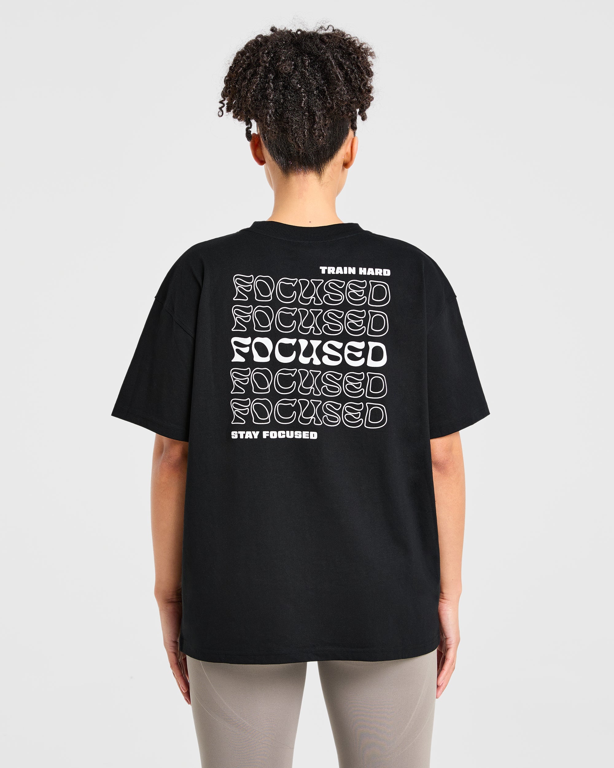 Focused Wavy Oversized T Shirt - Schwarz