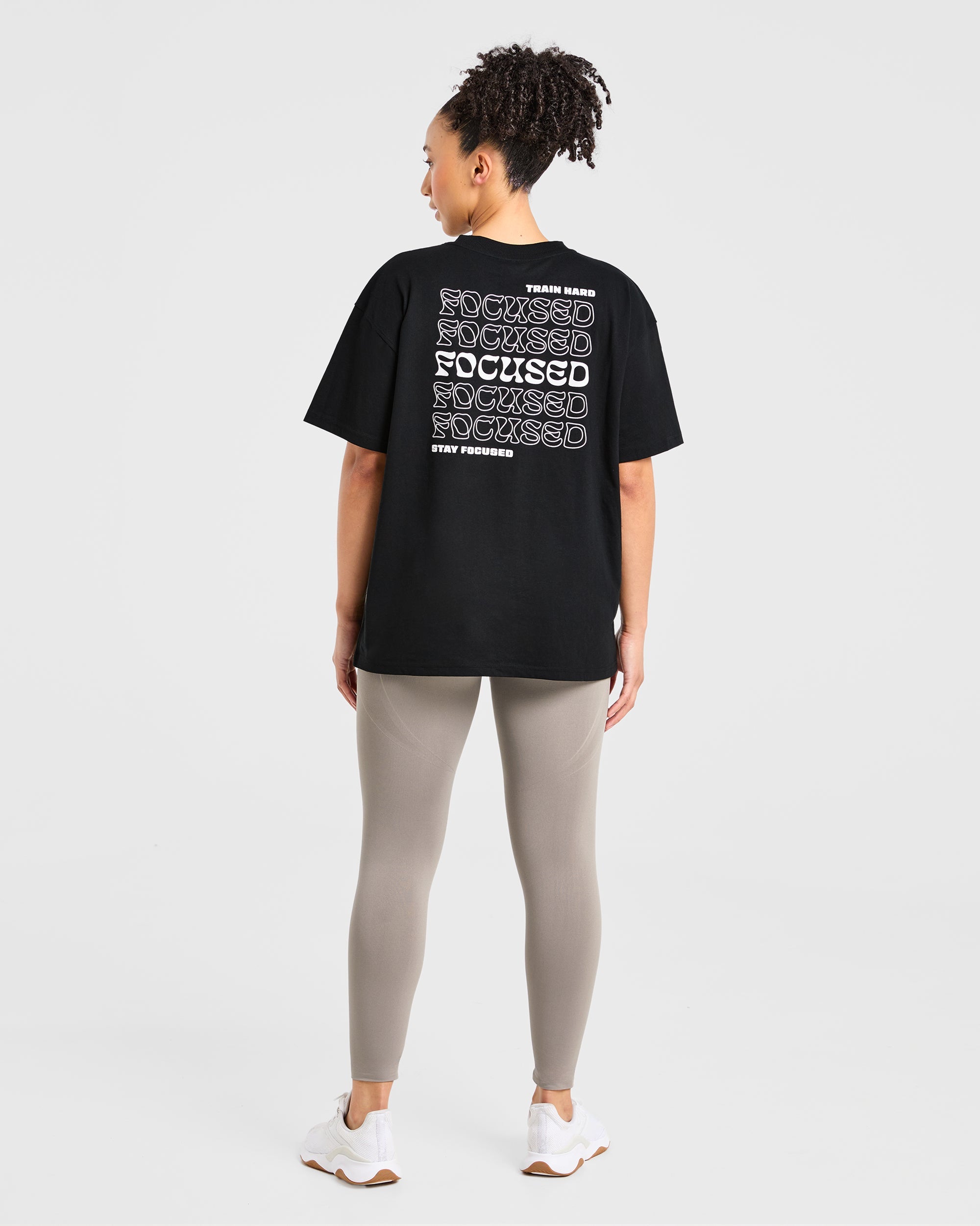 Focused Wavy Oversized T Shirt - Schwarz