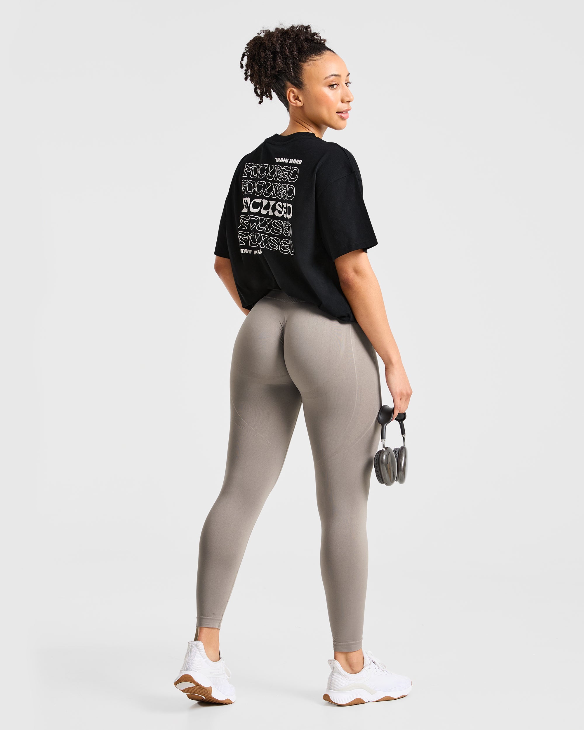Focused Wavy Oversized T Shirt - Schwarz