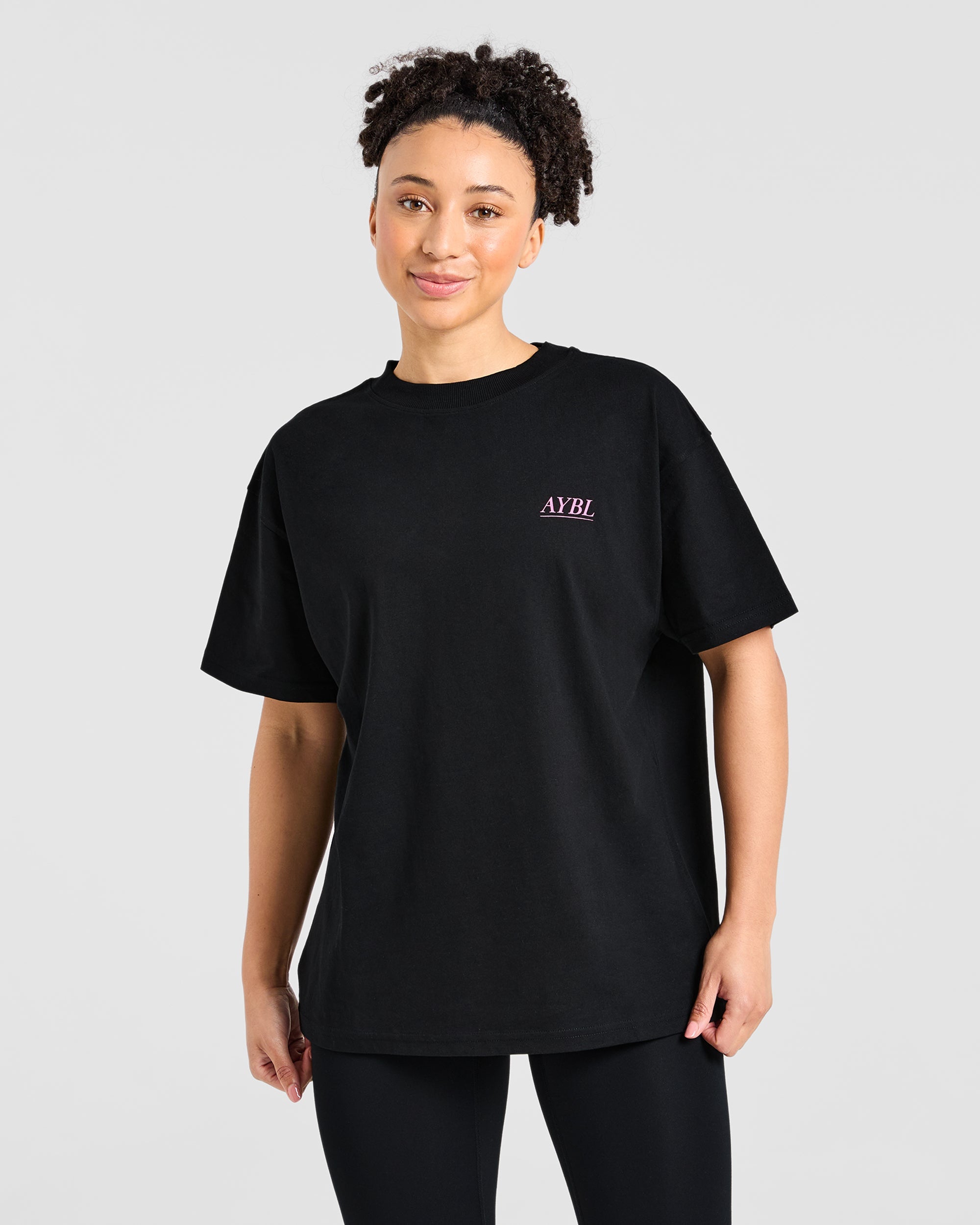 Power Lifting Illustration T Shirt - Schwarz/Rosa