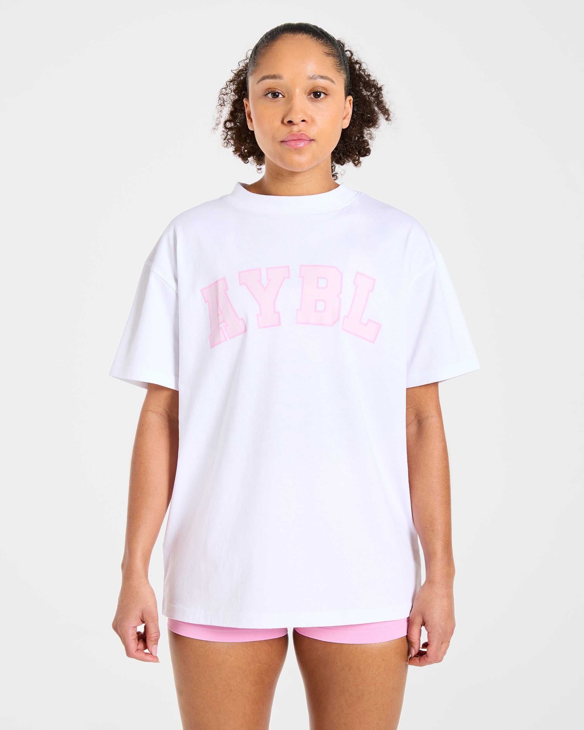 Varsity 2.0 Oversized T Shirt - Weiß/Rosa