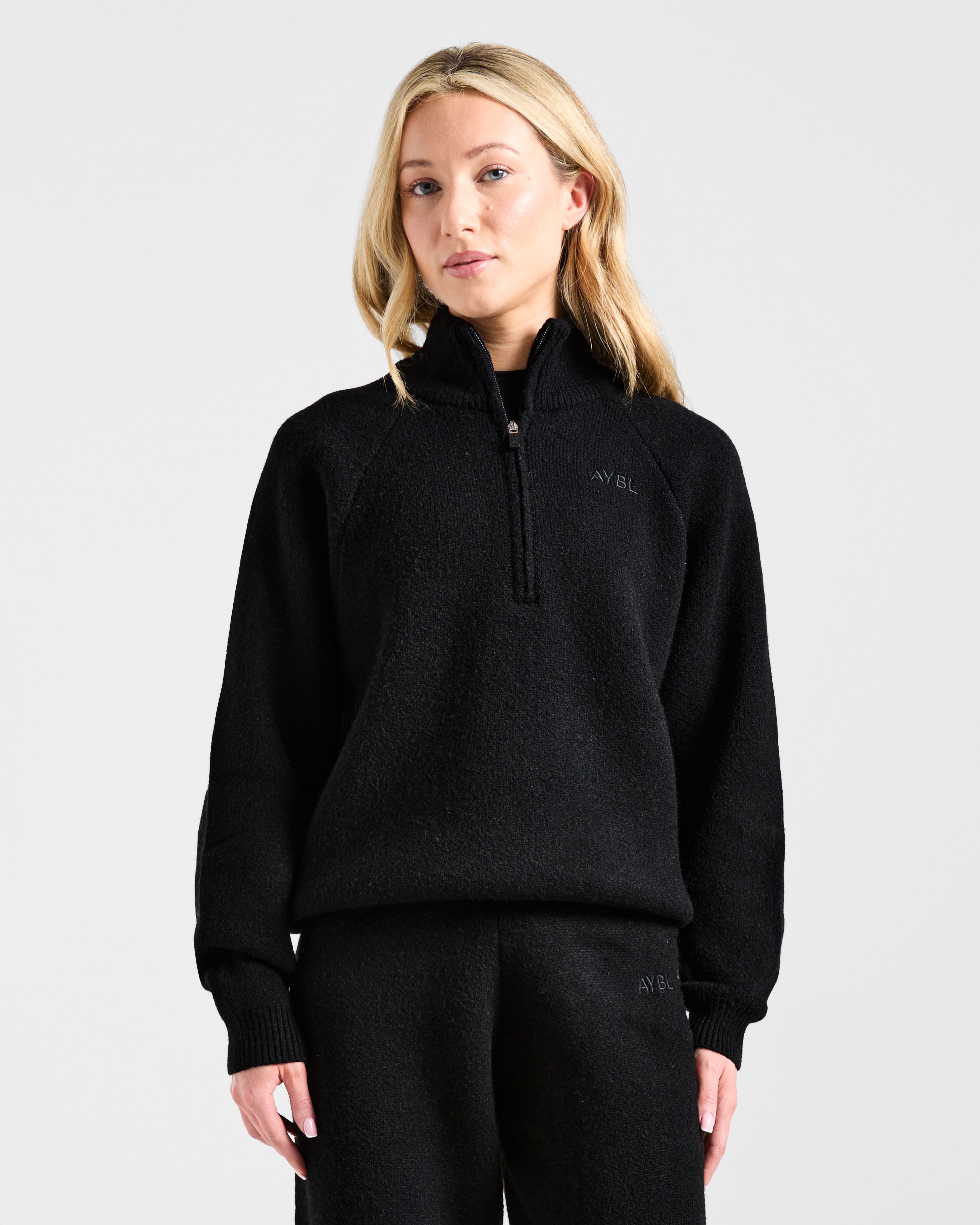 Soft Oversized Knitted 1/4 Zip - Schwarz
