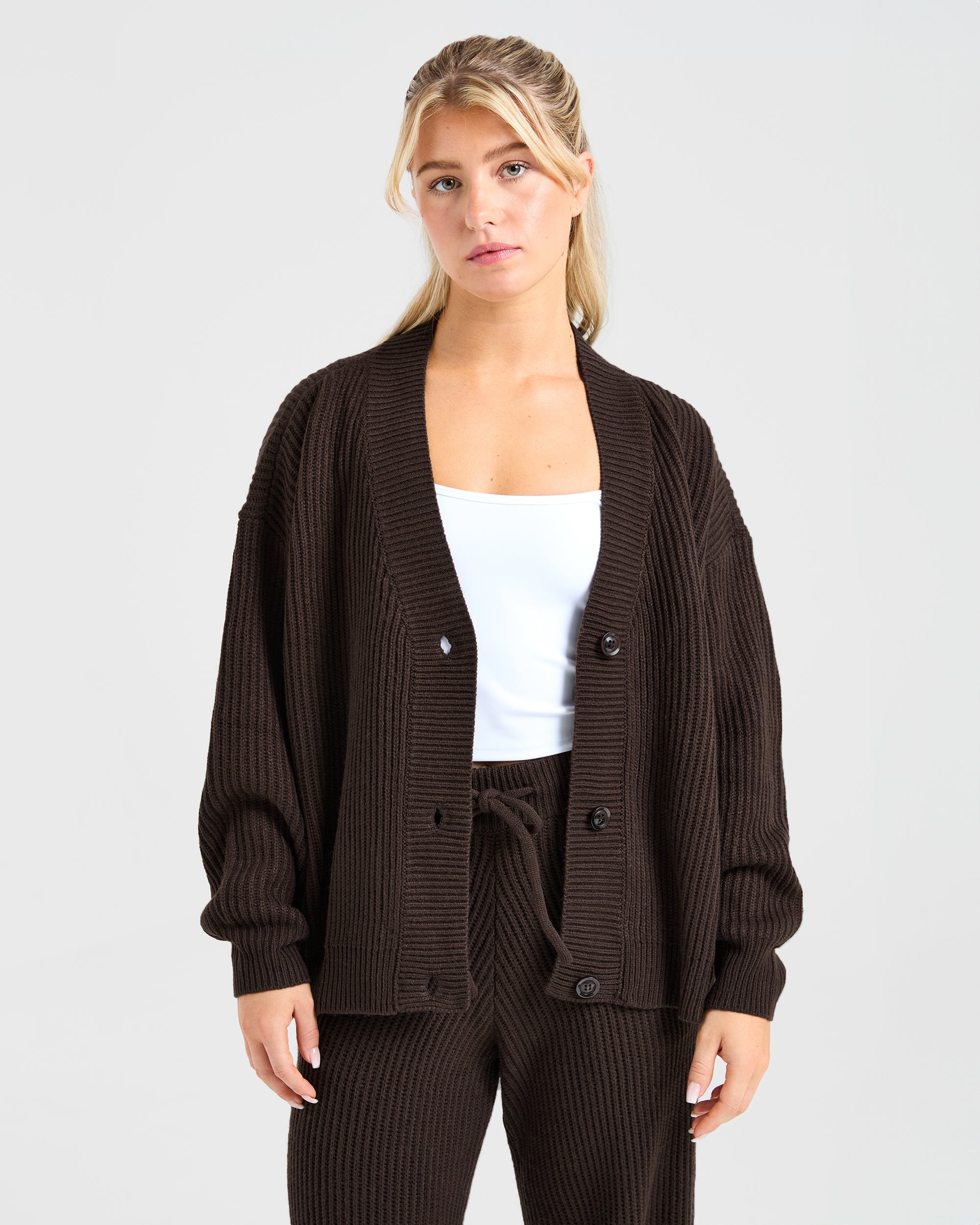 Lounge Oversized Knit Cardigan - Deep Cocoa Braun