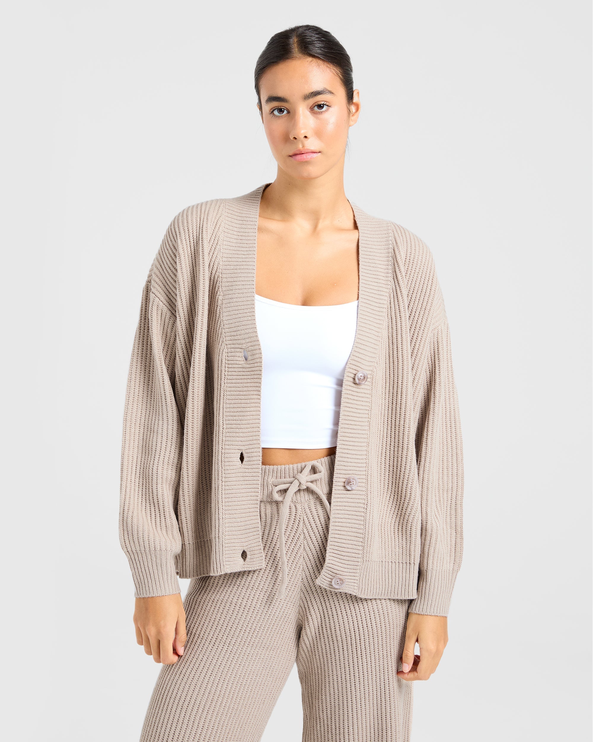 Lounge Oversized Knit Cardigan - Taupe Braun