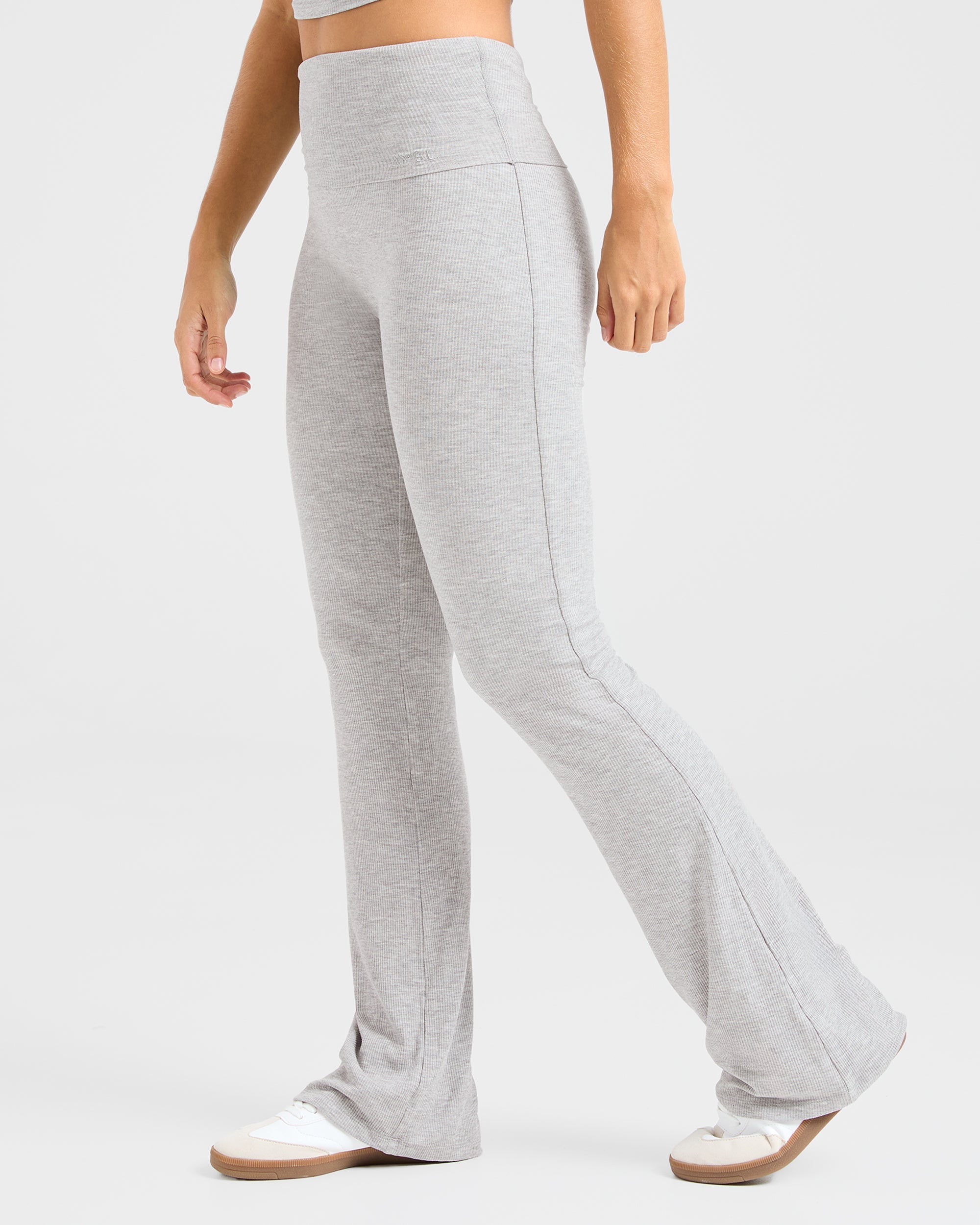 Lounge Ribbed Foldover Flared Leggings - Grau Marl