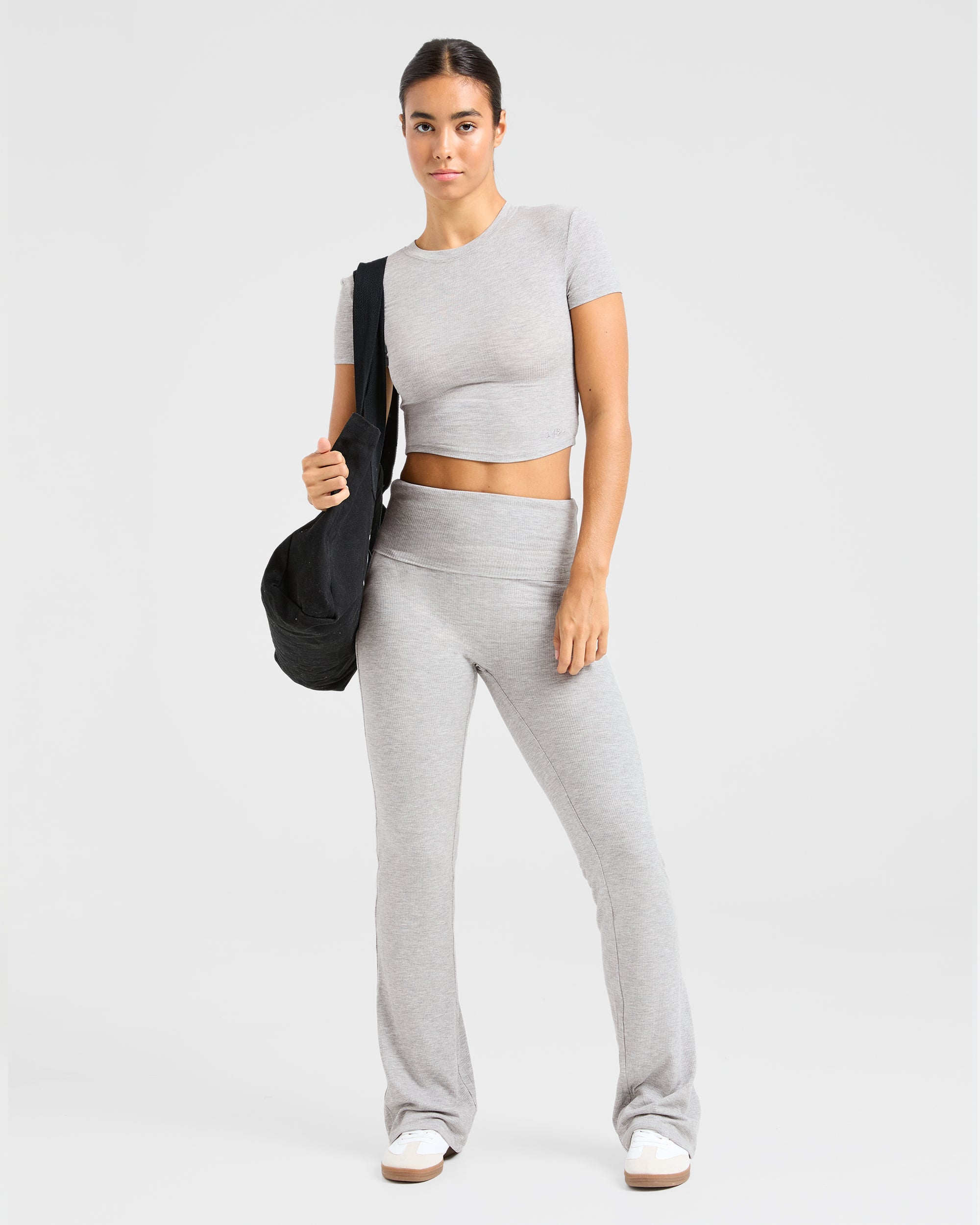 Lounge Ribbed Foldover Flared Leggings - Grau Marl