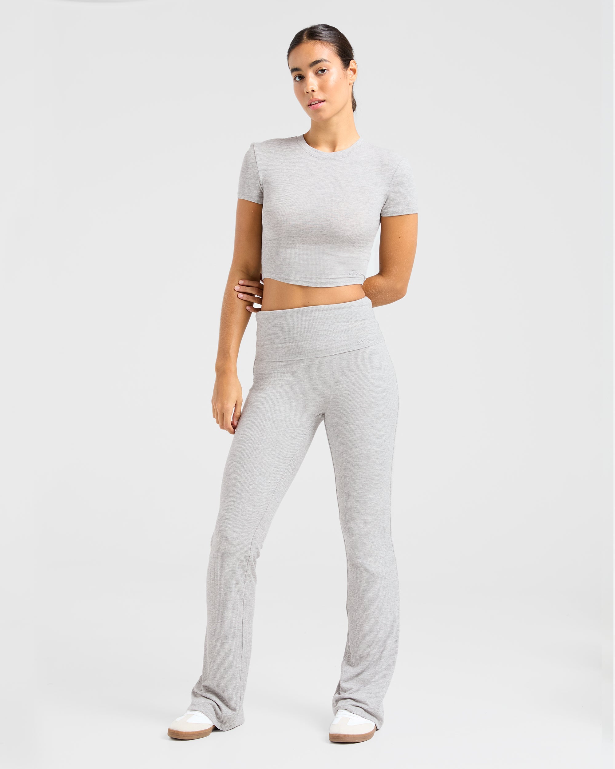 Lounge Ribbed Foldover Flared Leggings - Grau Marl